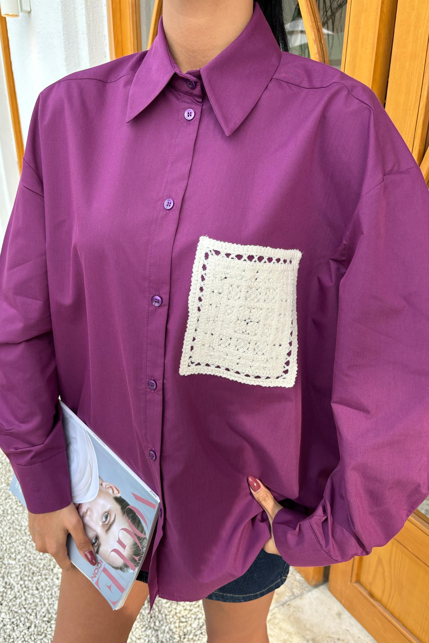 S5Y3420Süzine Cepli Arkası Yırtmaçlı Oversize Gömlek 3420