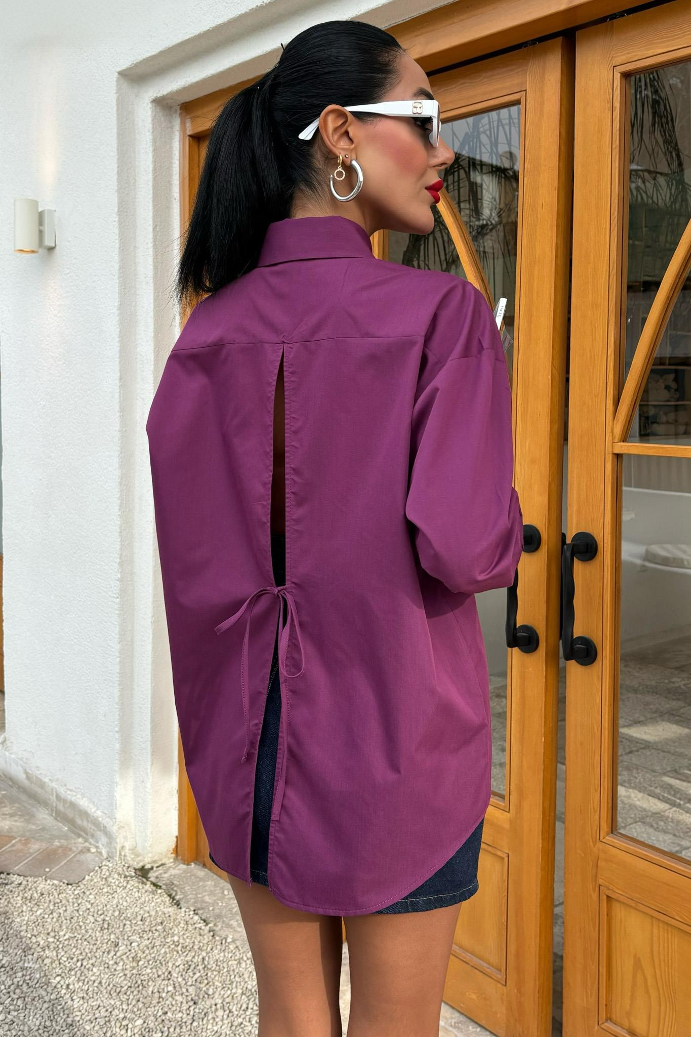 S5Y3420Süzine Cepli Arkası Yırtmaçlı Oversize Gömlek 3420
