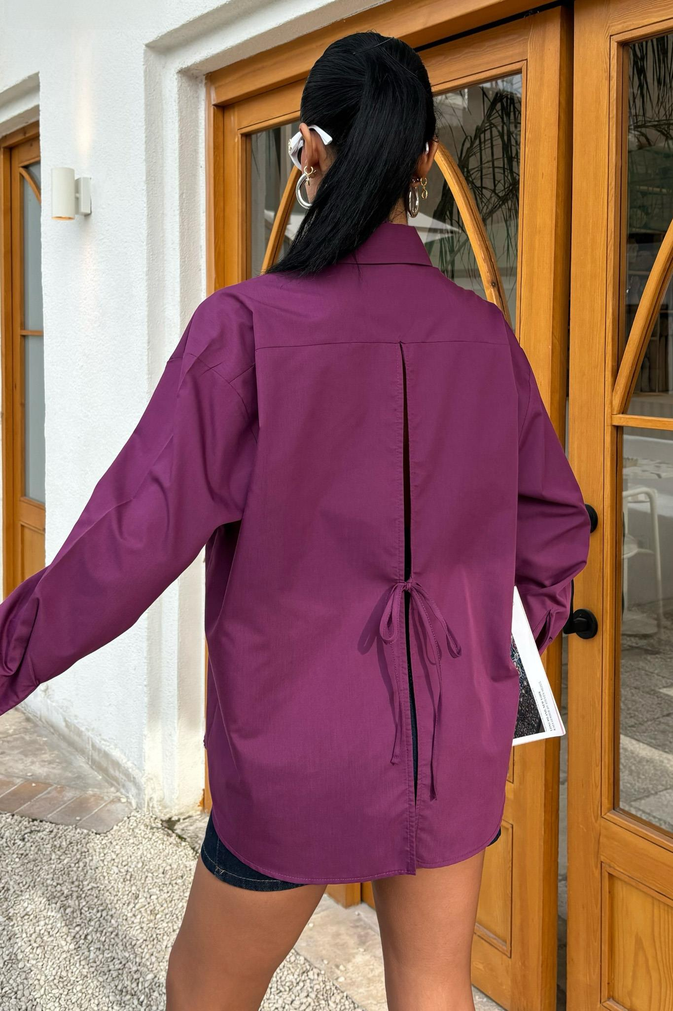 S5Y3420Süzine Cepli Arkası Yırtmaçlı Oversize Gömlek 3420