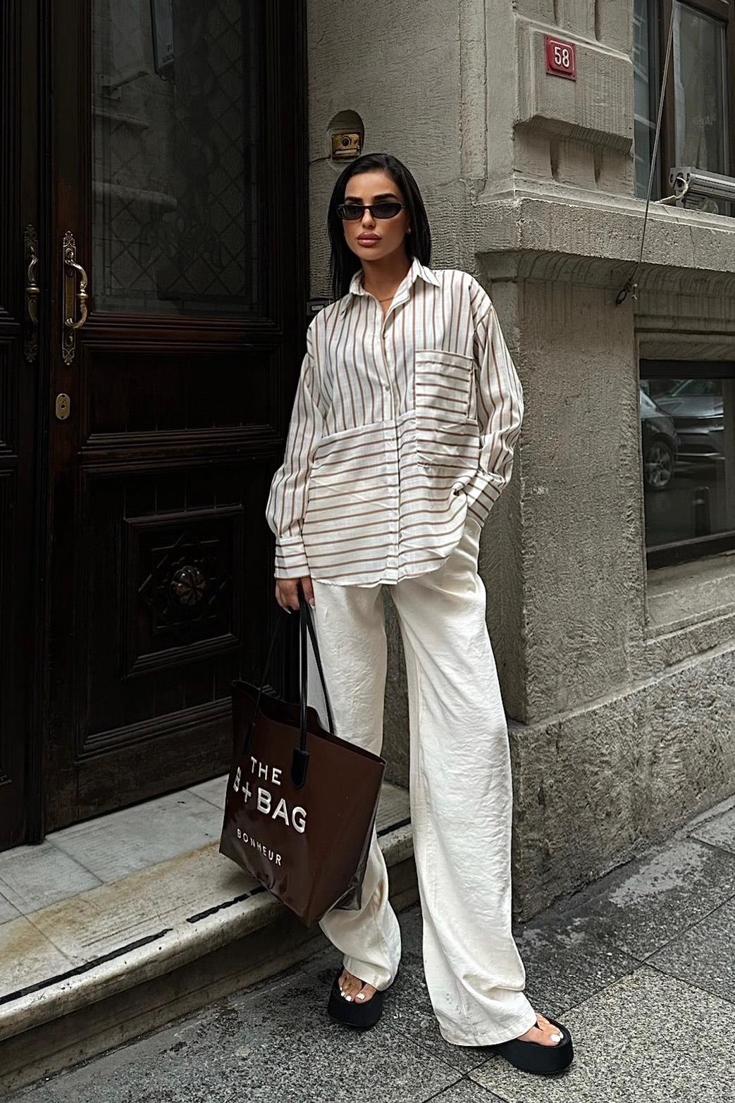S4Y3377Suzy Çizgili Keten Gömlek 3377-08