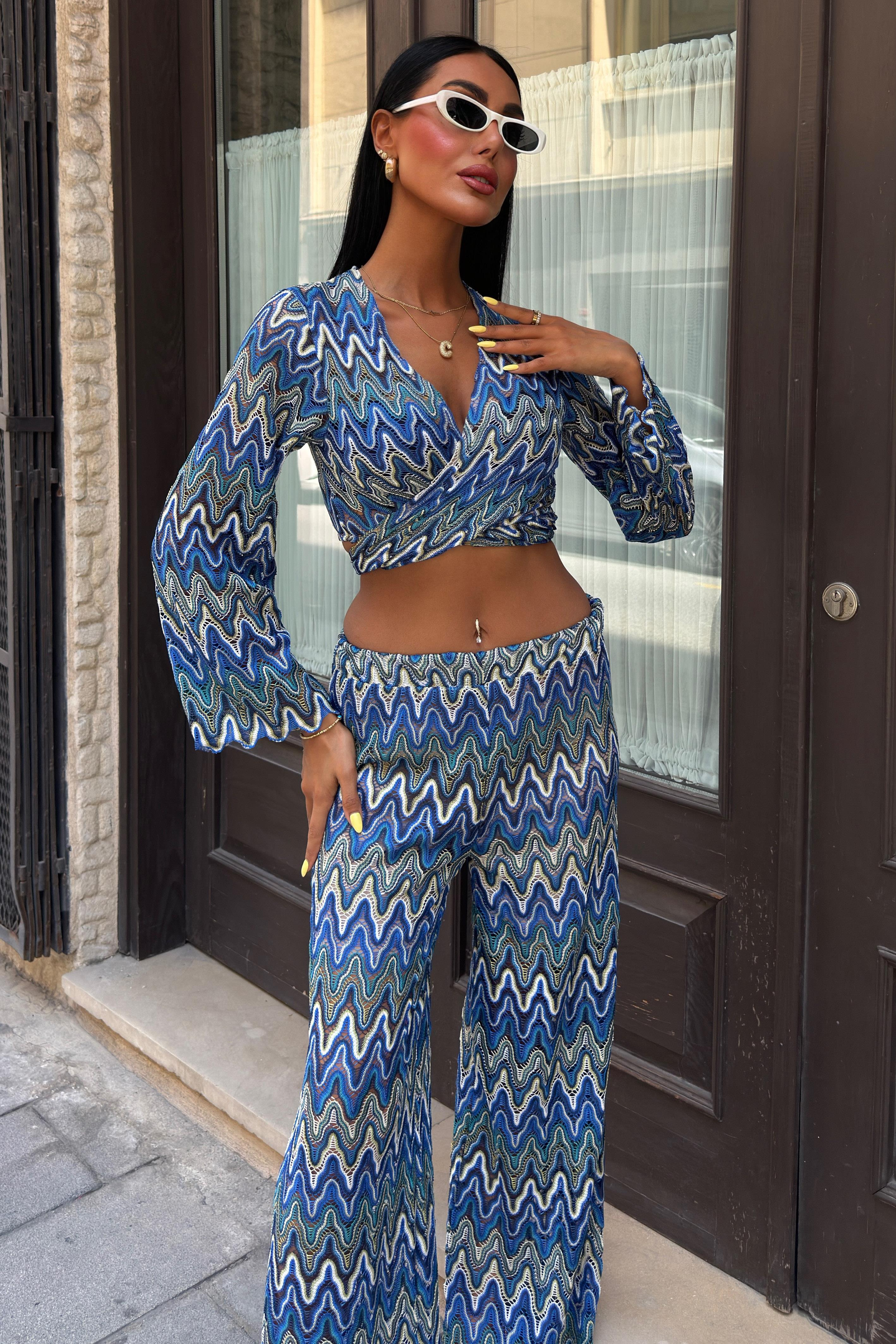 S4Y9786Crochet Suit with Zigzag Pattern and Lined Trousers 9876
