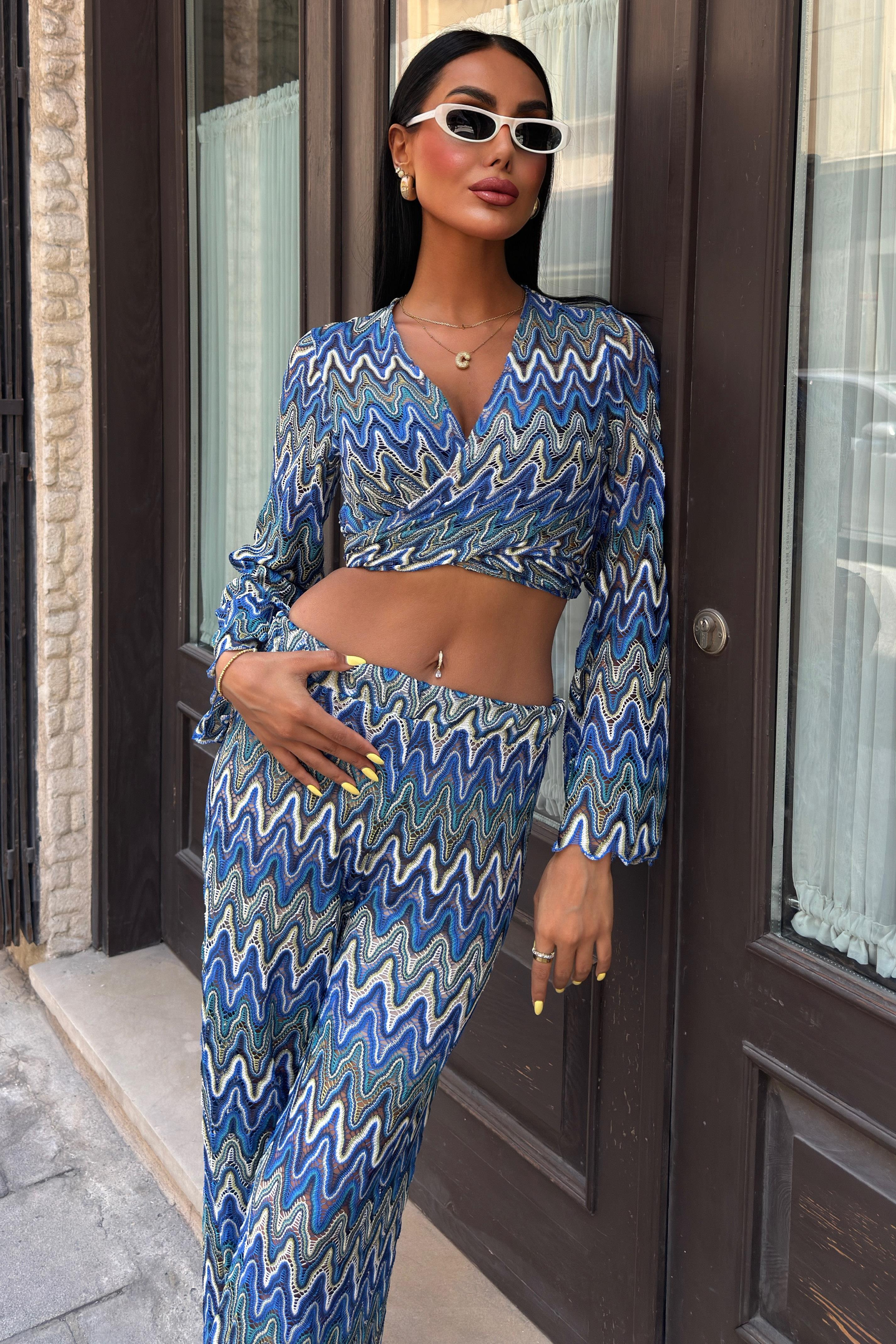 S4Y9786Crochet Suit with Zigzag Pattern and Lined Trousers 9876