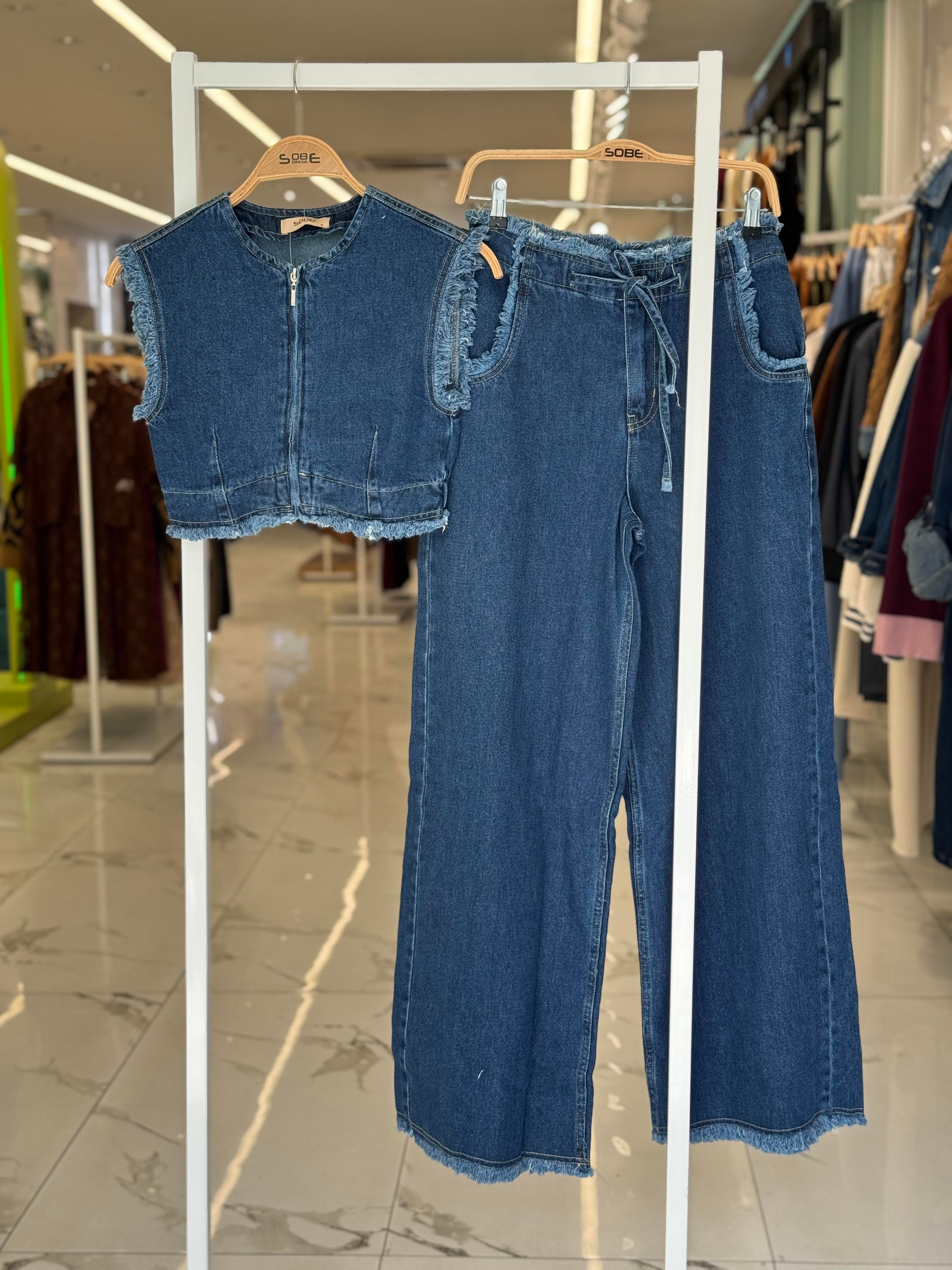 S5Y10225Püskül Detaylı Denim Takım 10225