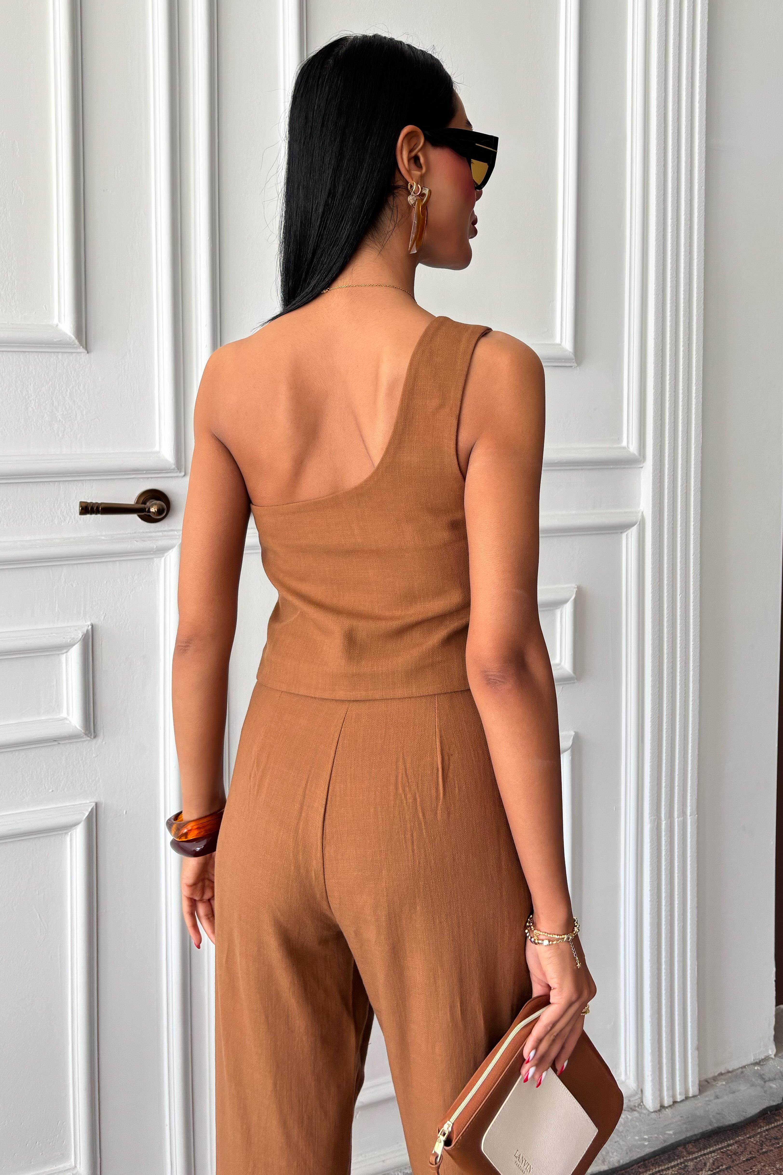 S5Y10159Tek Omuz Büstiyer Plazzo Pantolon Viscon Takım 10159