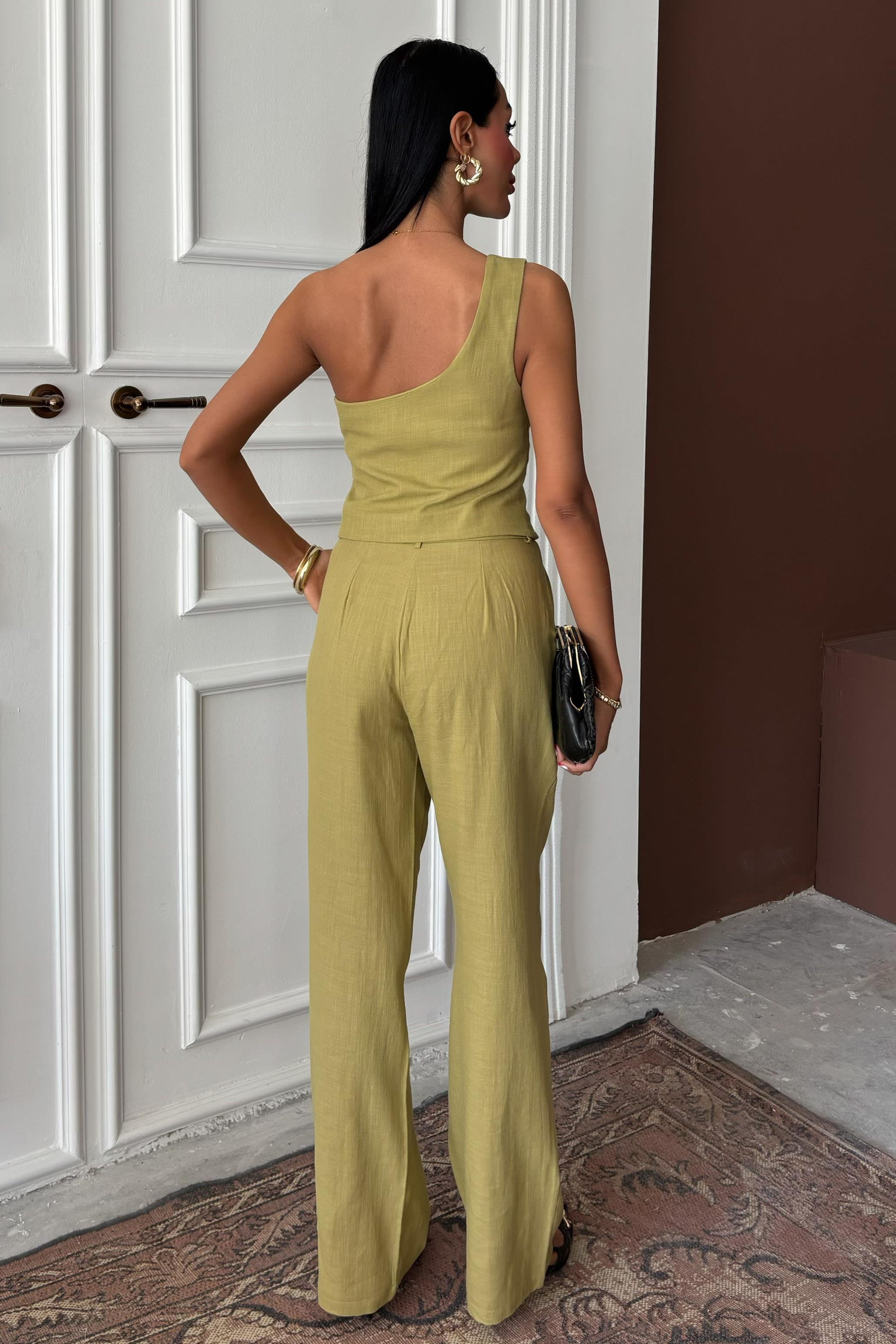 S5Y10159Tek Omuz Büstiyer Plazzo Pantolon Viscon Takım 10159