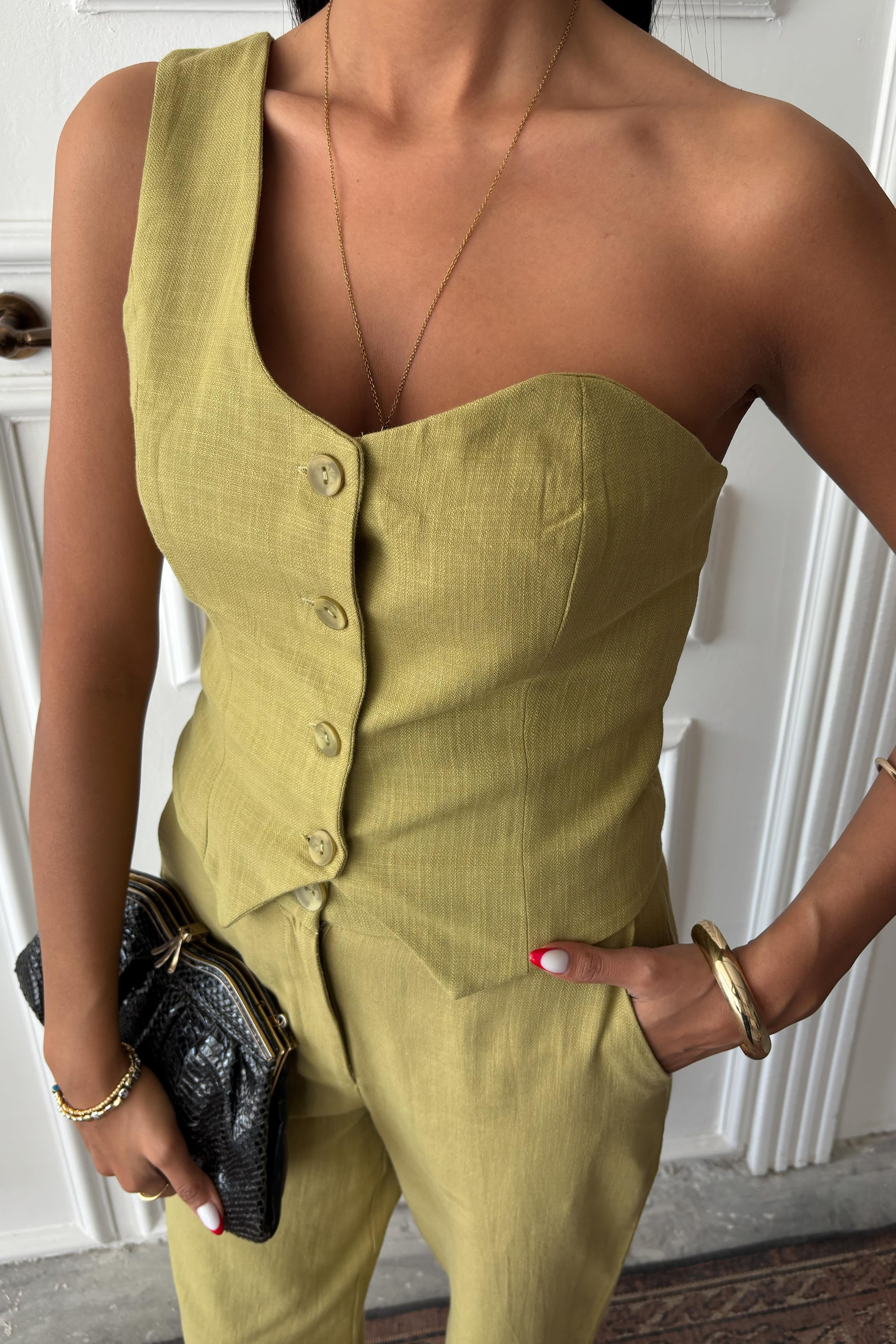 S5Y10159Tek Omuz Büstiyer Plazzo Pantolon Viscon Takım 10159