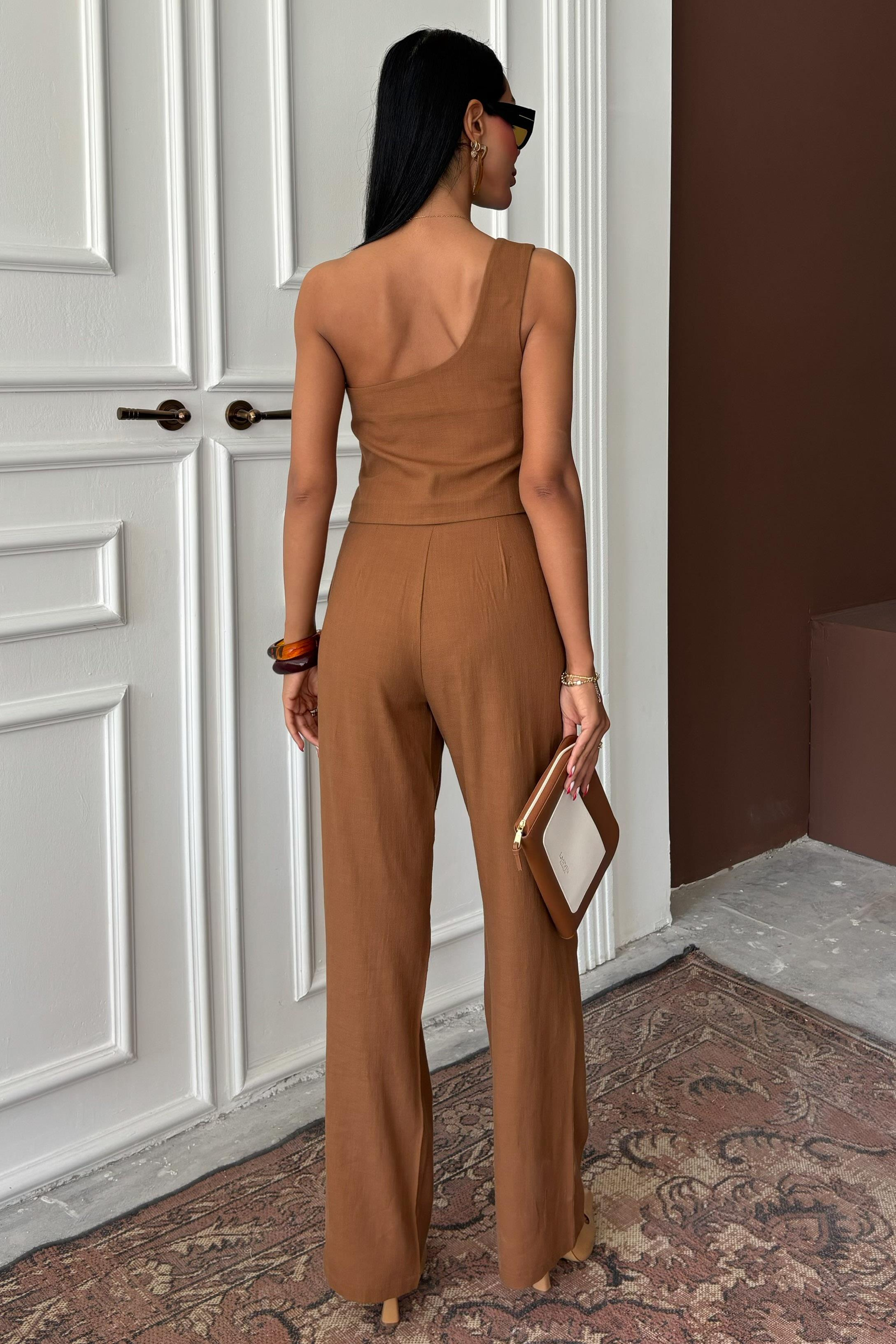S5Y10159Tek Omuz Büstiyer Plazzo Pantolon Viscon Takım 10159
