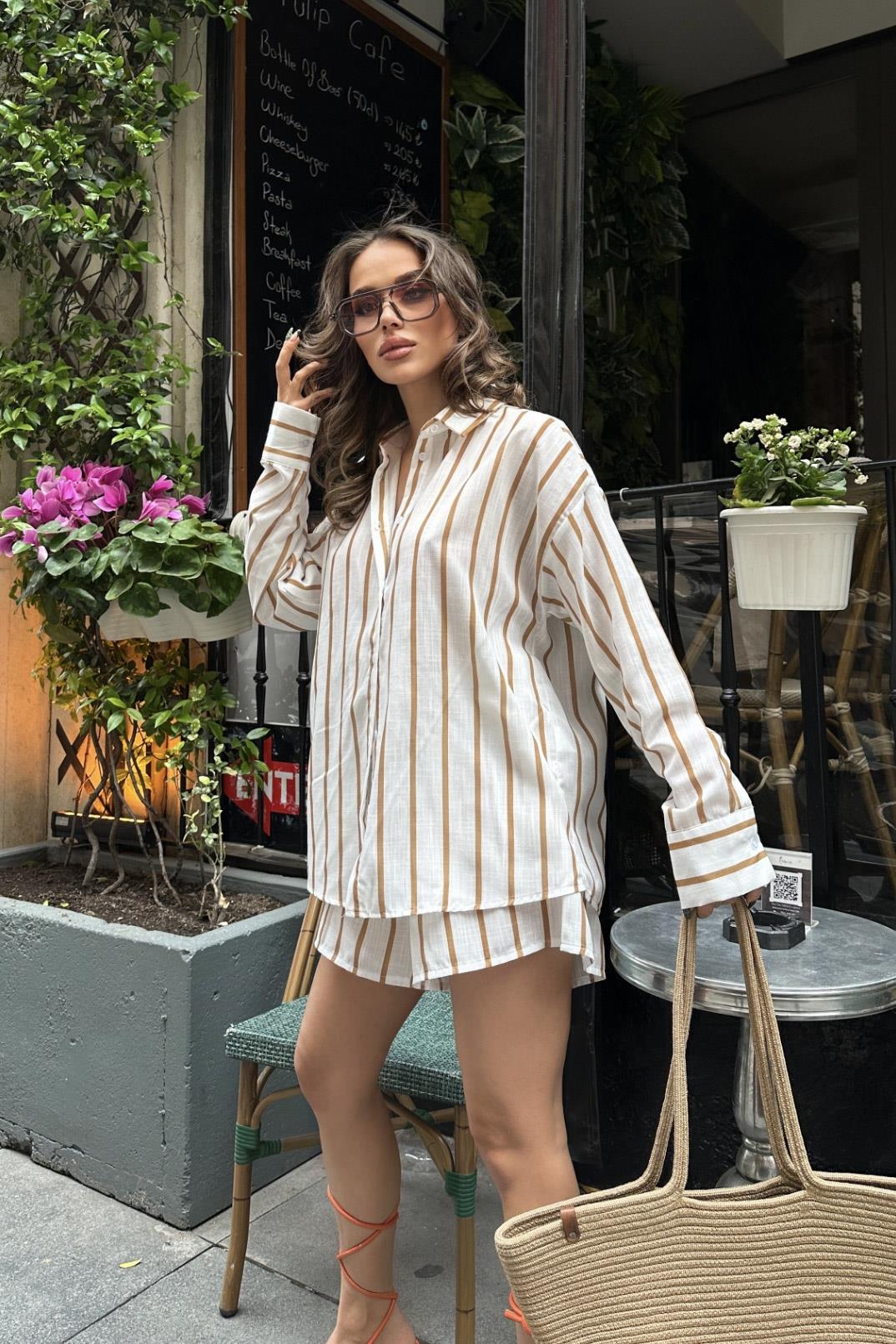 S4Y9811Tessa Çizgili Keten Takım 9811-0025