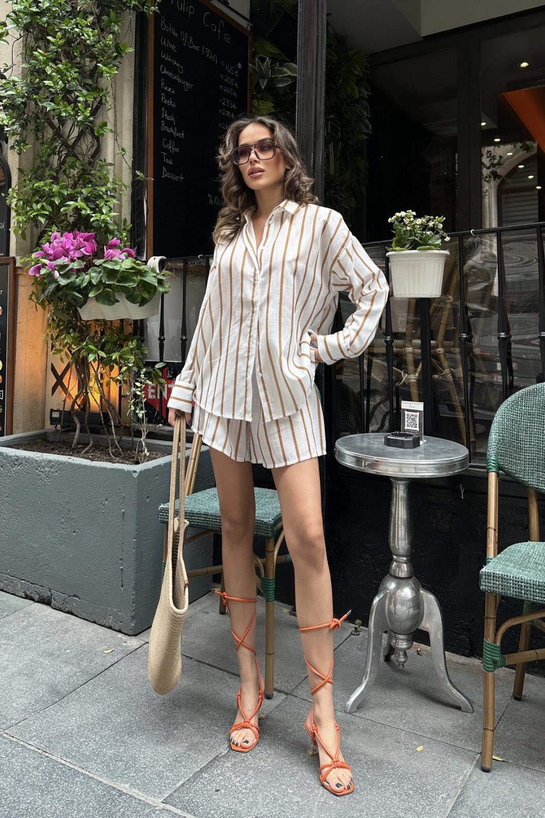 S4Y9811Tessa Çizgili Keten Takım 9811-0025