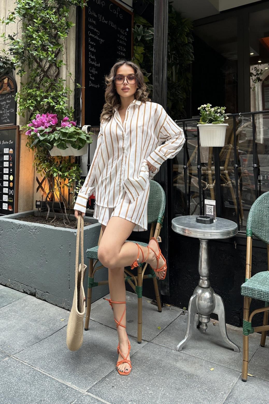 S4Y9811Tessa Çizgili Keten Takım 9811-0025