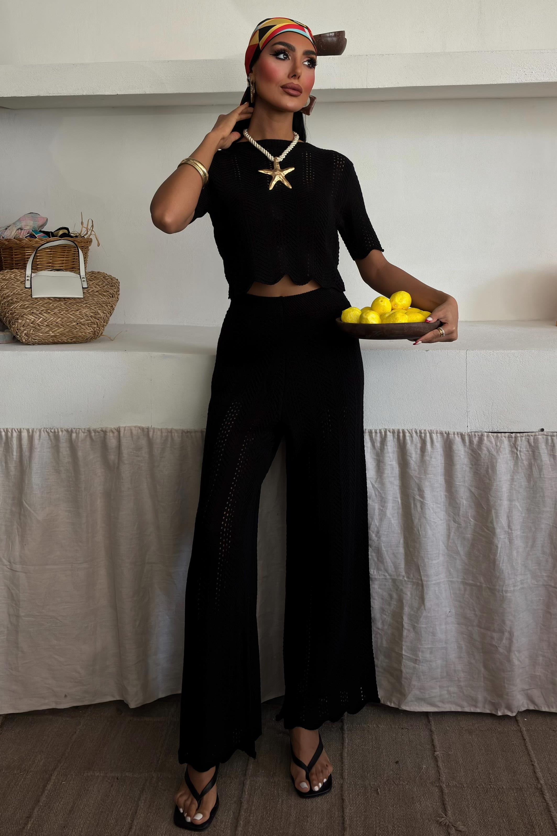 S5Y10084Knitted Blouse Trousers Two Piece Set 10084-025