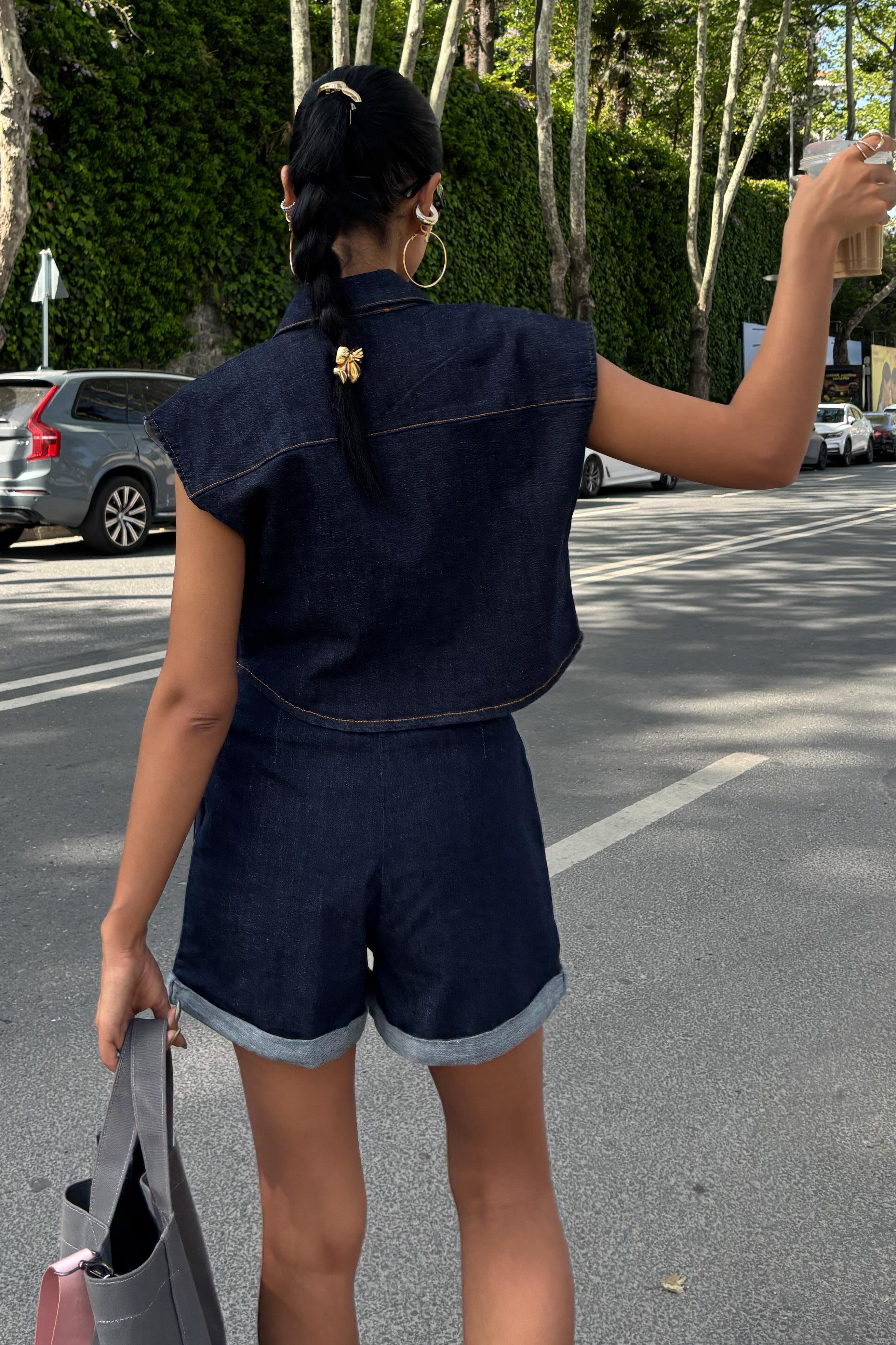 S5Y10198Uzun Cep ve Double Paça Detaylı Denim Takım 10198