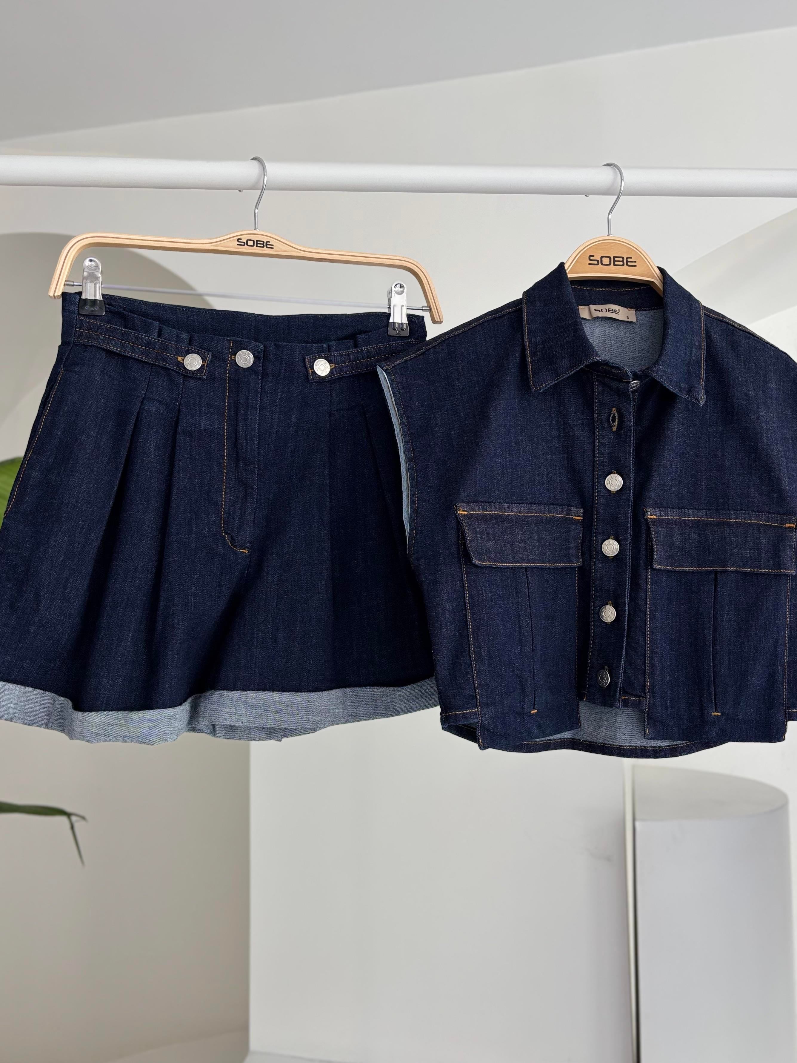 S5Y10198Uzun Cep ve Double Paça Detaylı Denim Takım 10198