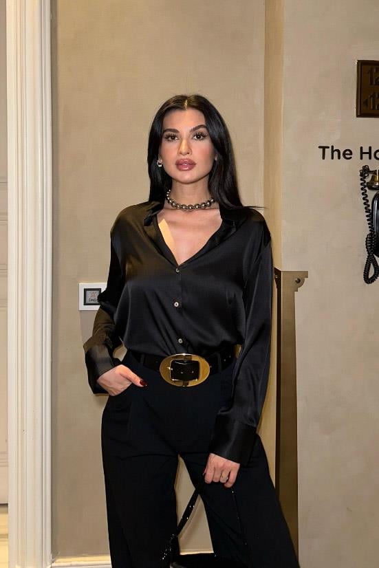 S4Y3334Vanessa Yarım Düğmeli Saten Gömlek 3334-08