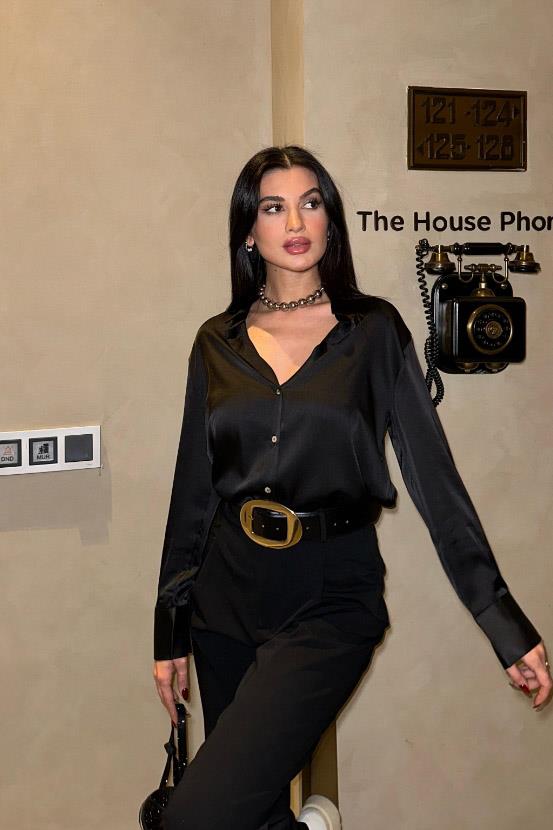 S4Y3334Vanessa Yarım Düğmeli Saten Gömlek 3334-08