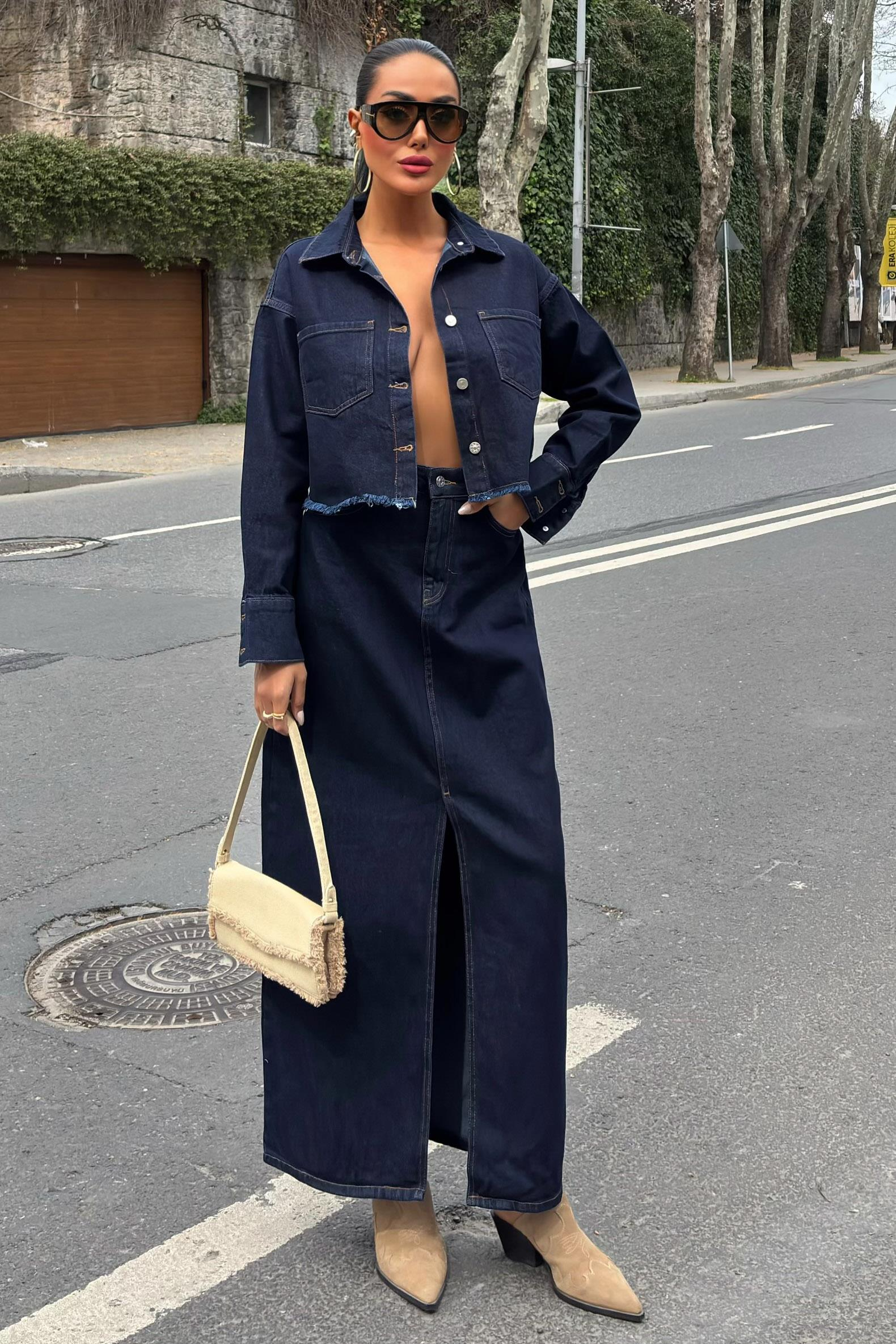 S5K9913Veronika Slit Denim Suit 9913