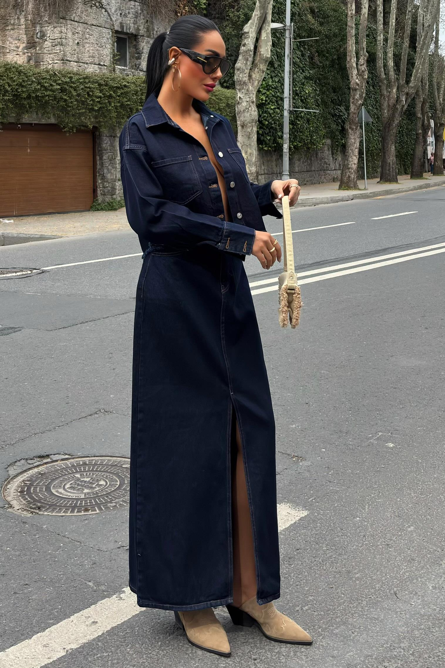 S5K9913Veronika Slit Denim Suit 9913