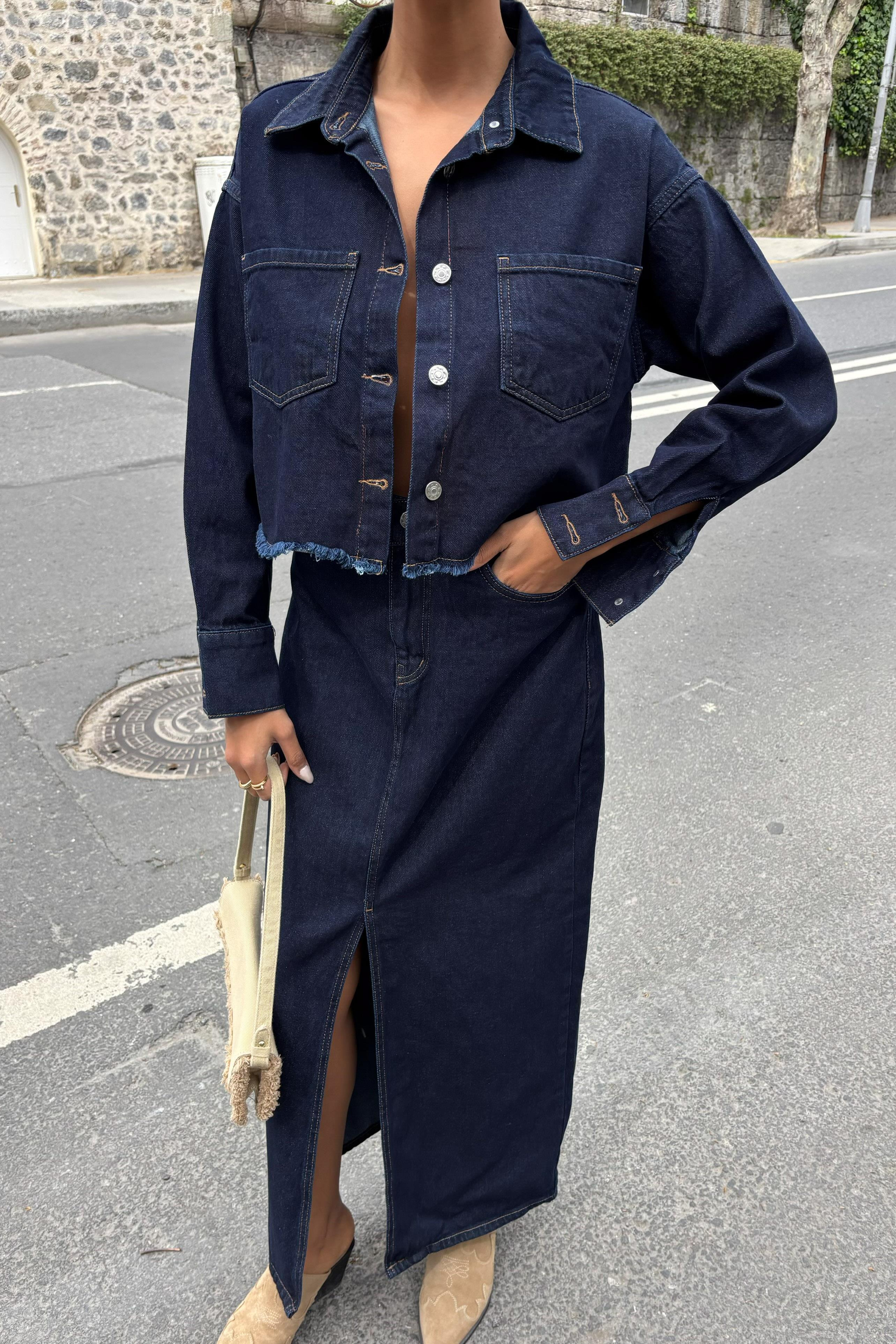 S5K9913Veronika Slit Denim Suit 9913