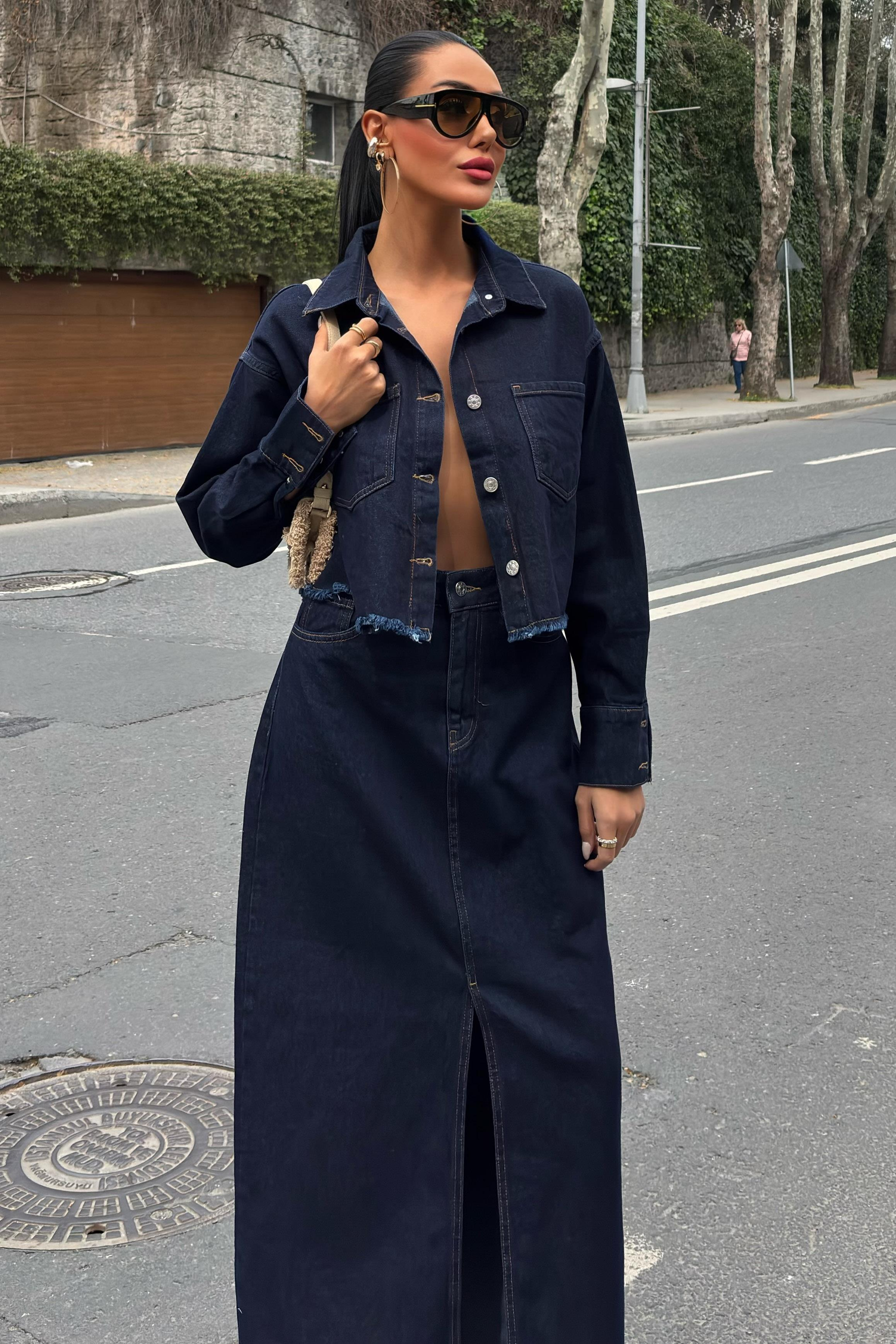 S5K9913Veronika Slit Denim Suit 9913