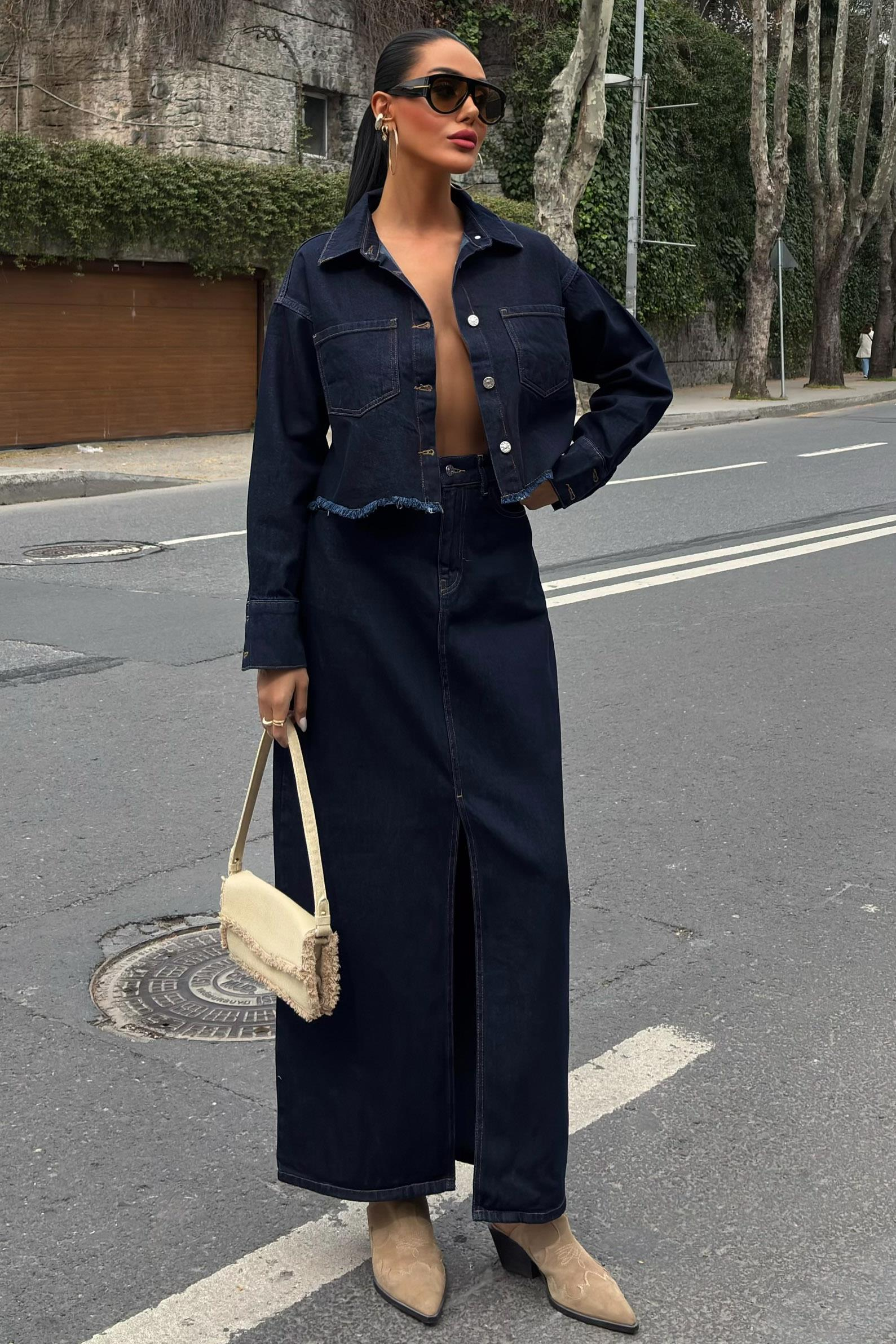 S5K9913Veronika Slit Denim Suit 9913