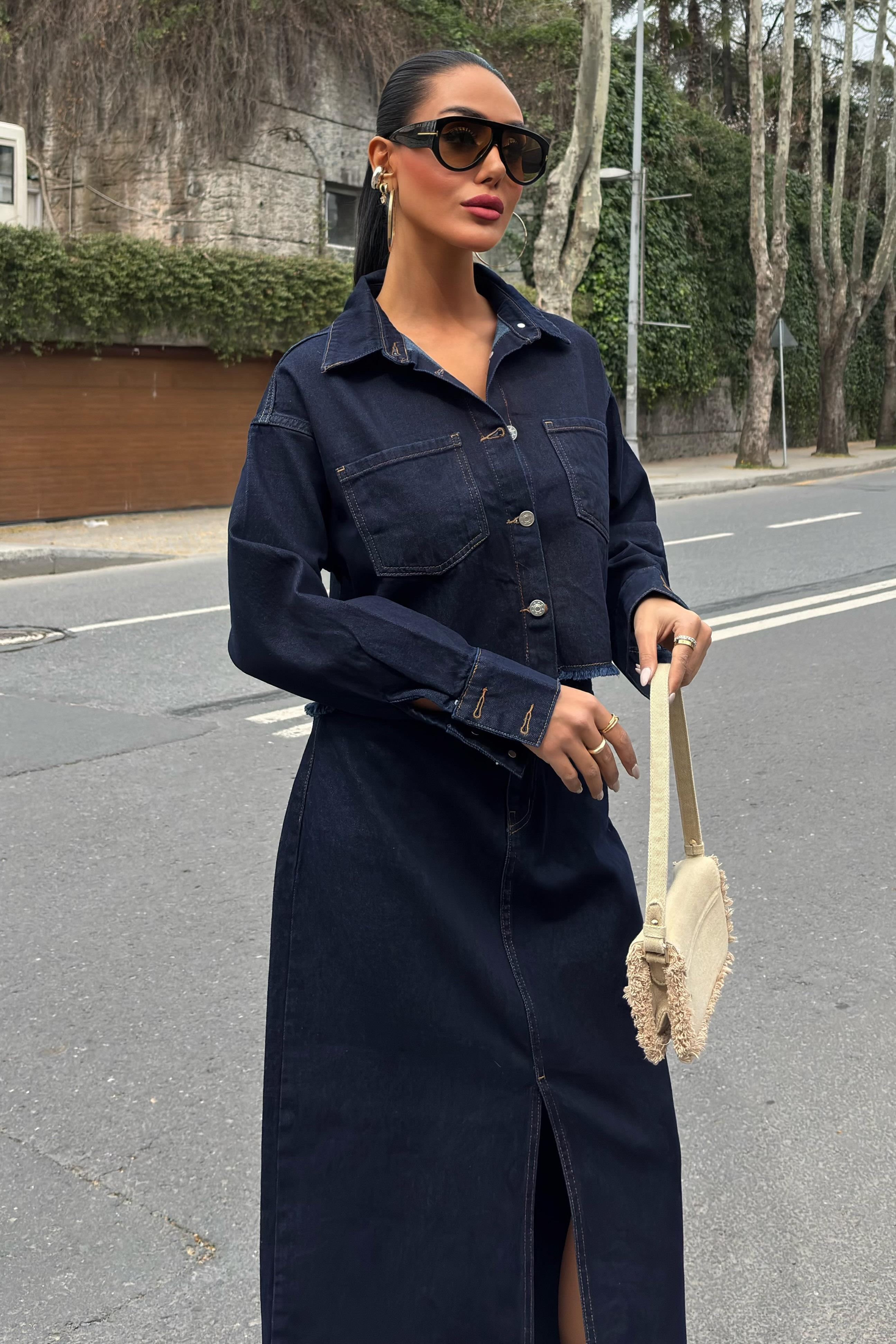 S5K9913Veronika Slit Denim Suit 9913