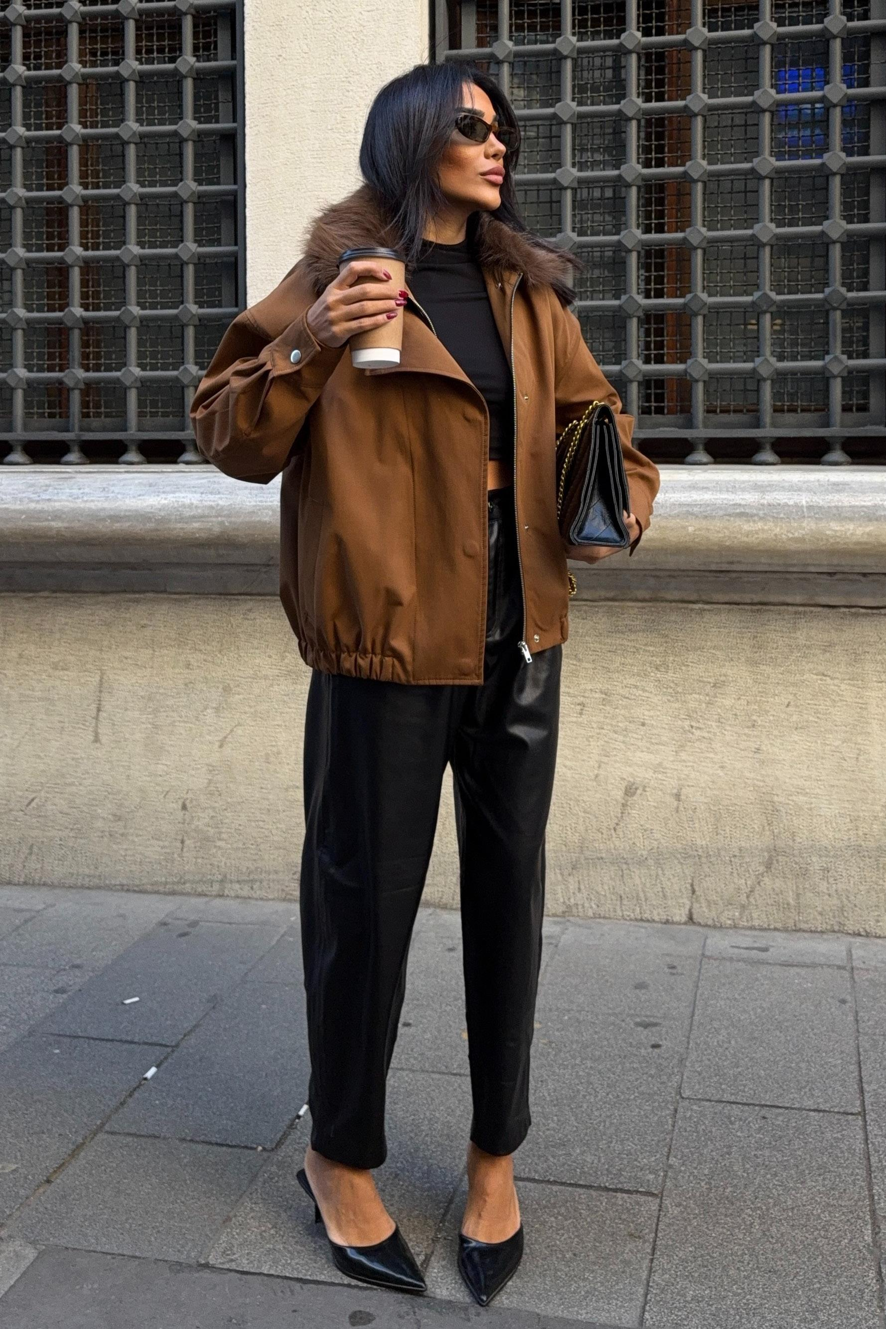 S6K6136Fur Collar Parka Bomber Jacket 6136