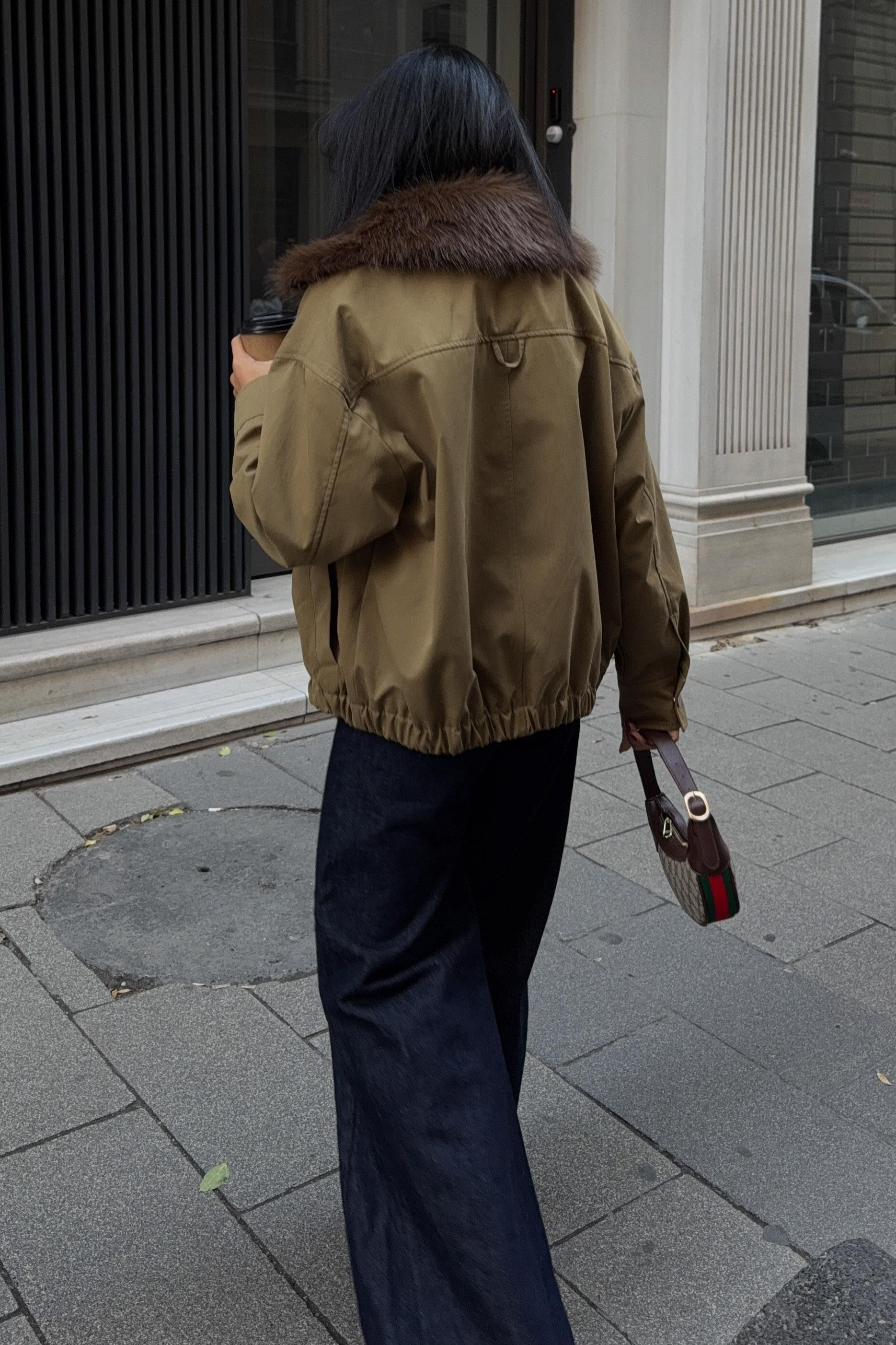 S6K6136Fur Collar Parka Bomber Jacket 6136