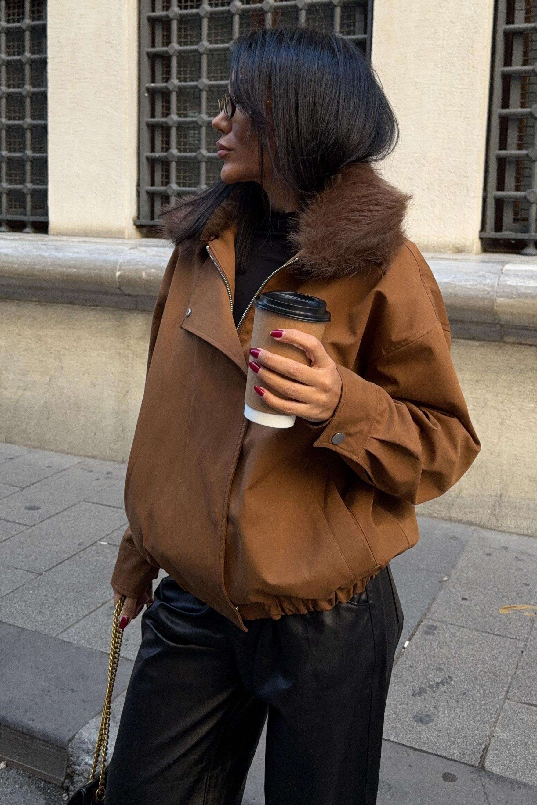 S6K6136Fur Collar Parka Bomber Jacket 6136