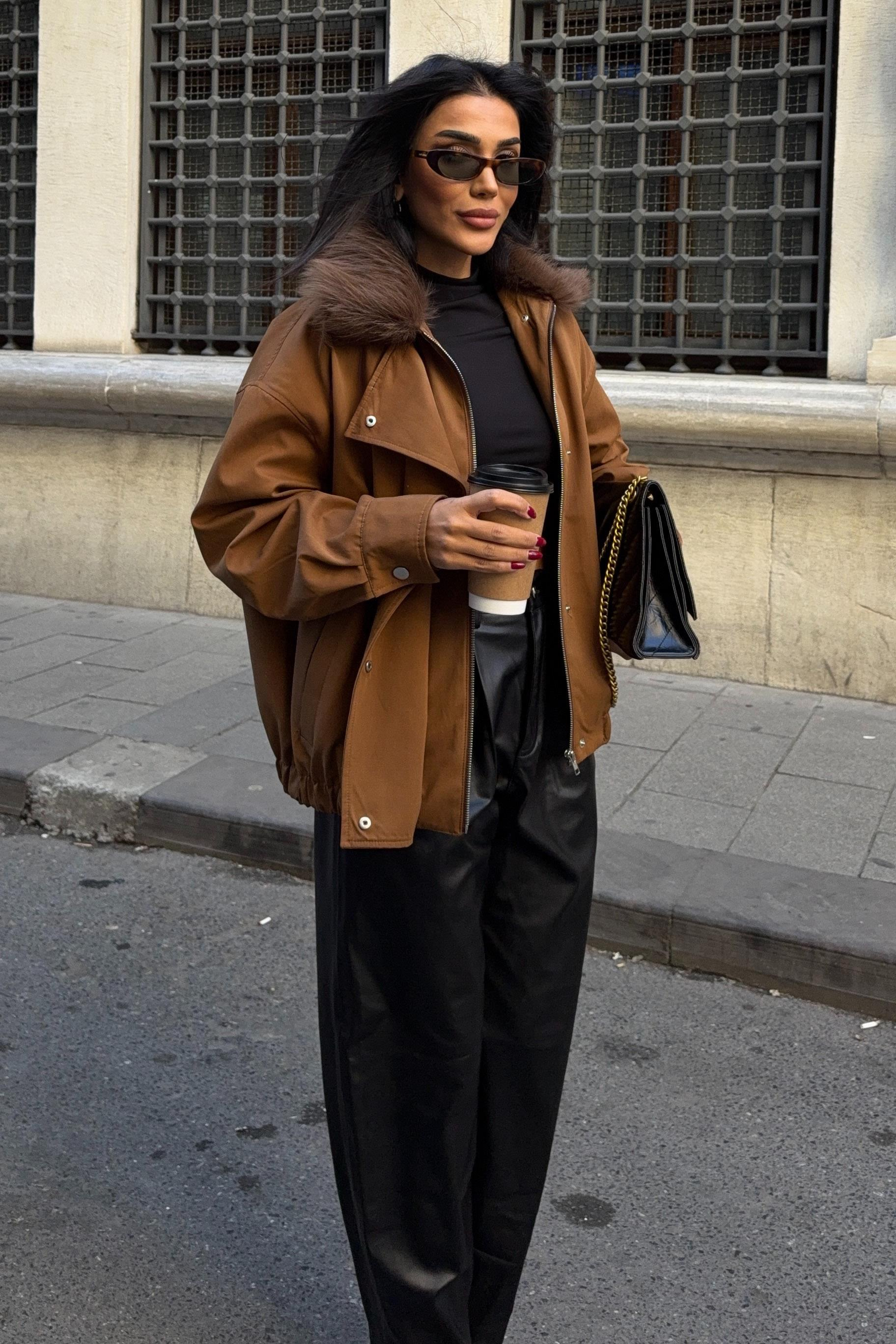 S6K6136Fur Collar Parka Bomber Jacket 6136