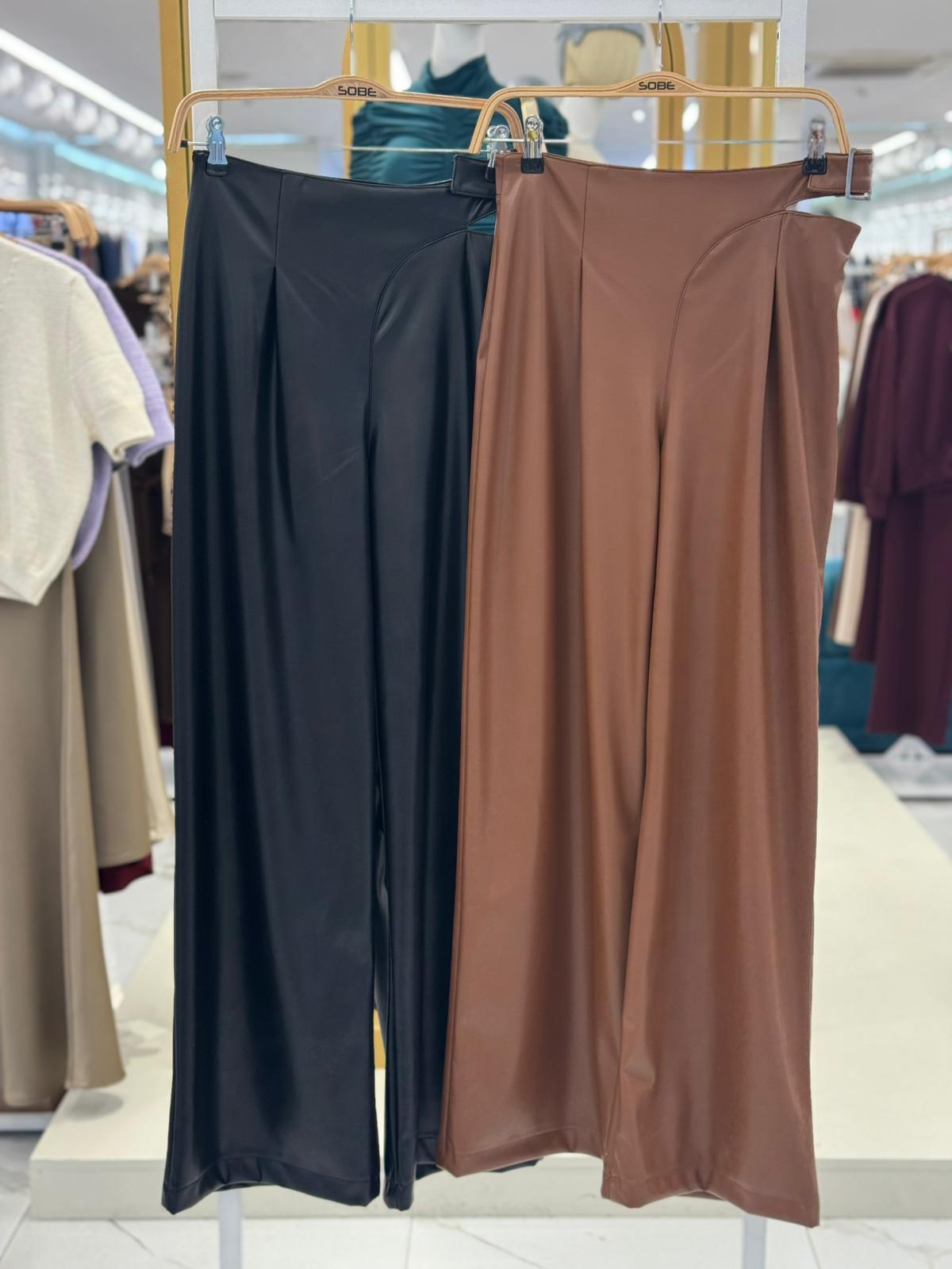 S6K0083Yan Toka Detaylı Deri Pantolon 0083