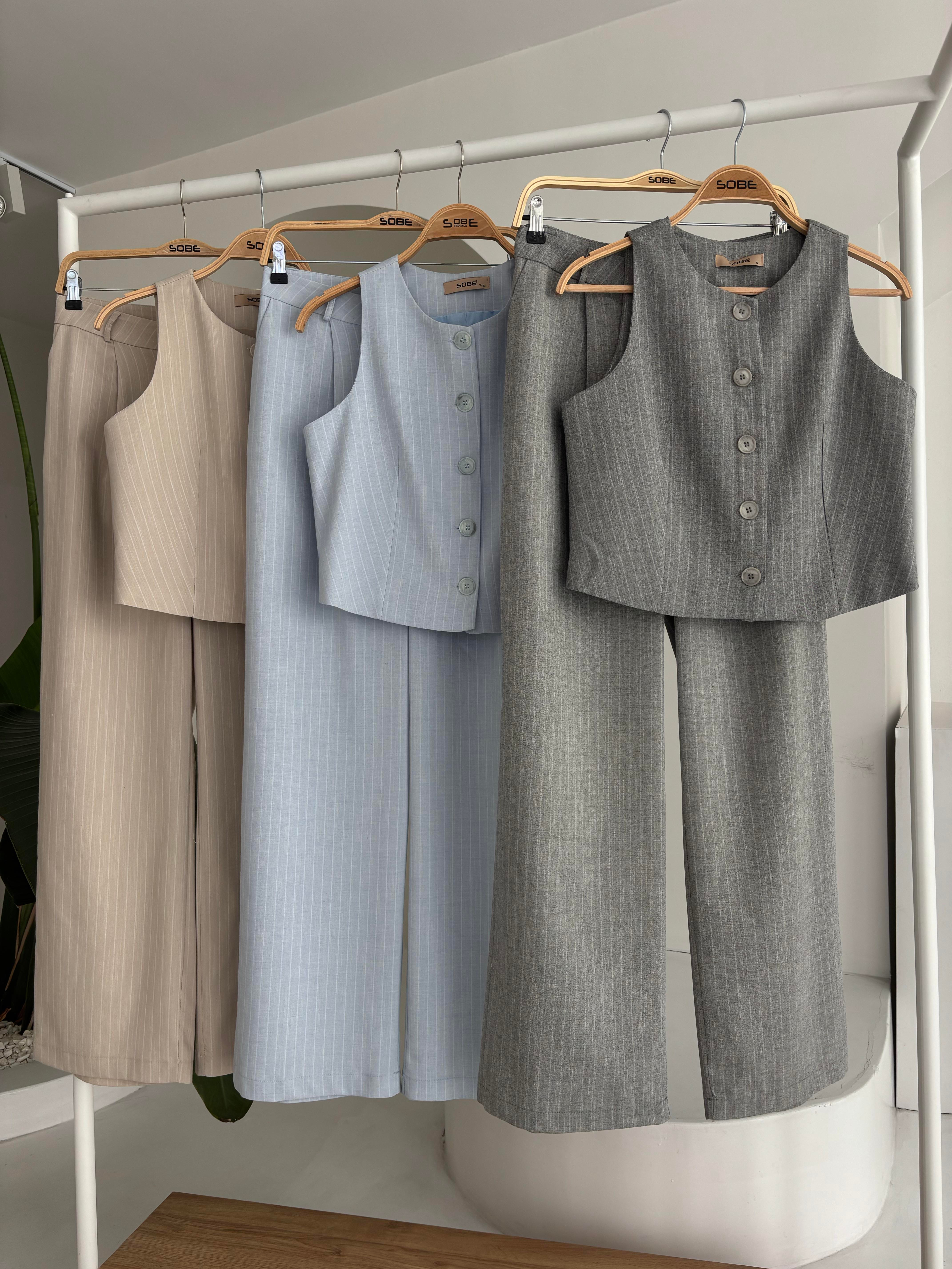 S5Y10178Vest Plazzo Trousers Striped Flame Poliviscon Suit 10178