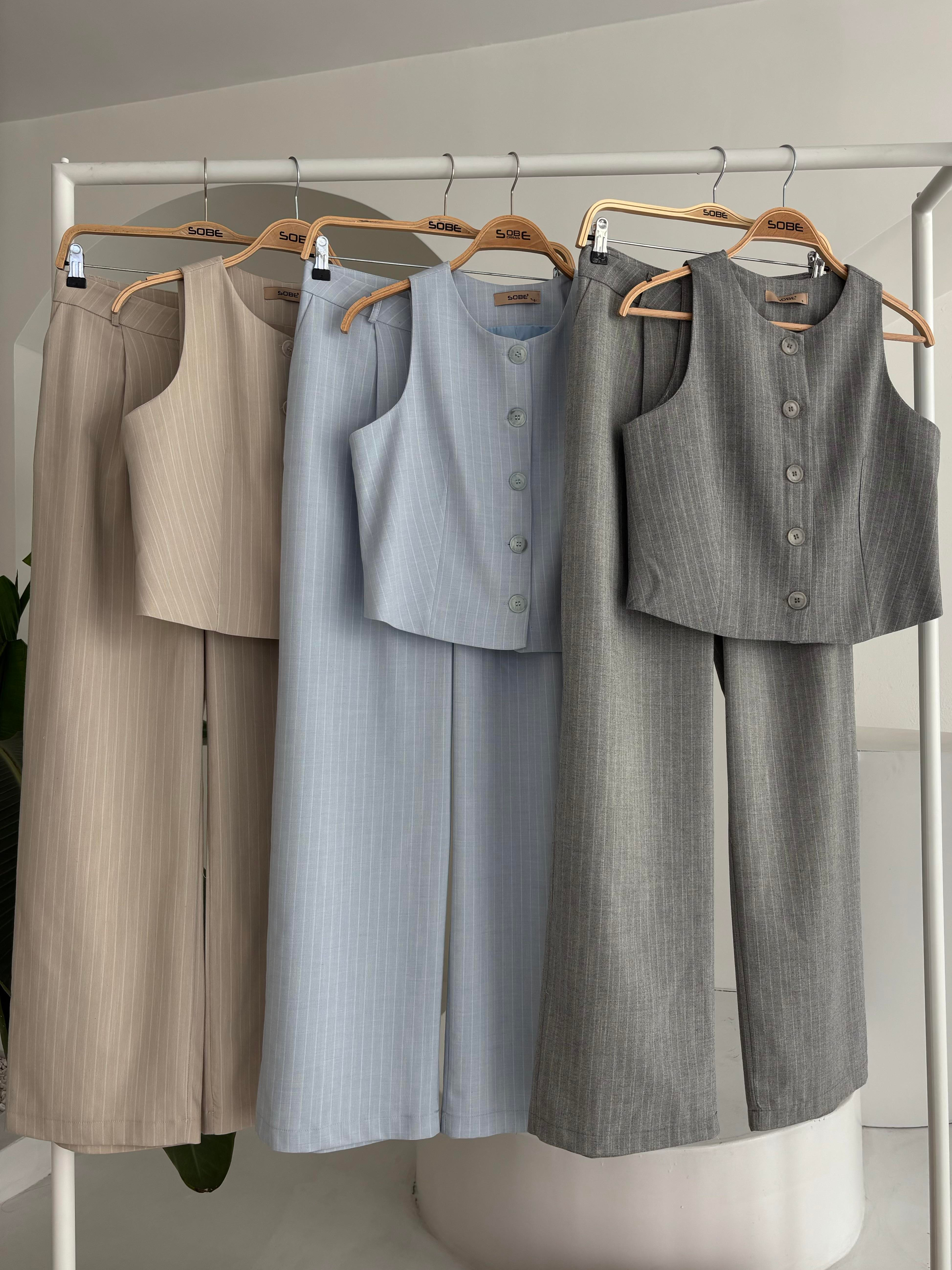 S5Y10178Vest Plazzo Trousers Striped Flame Poliviscon Suit 10178