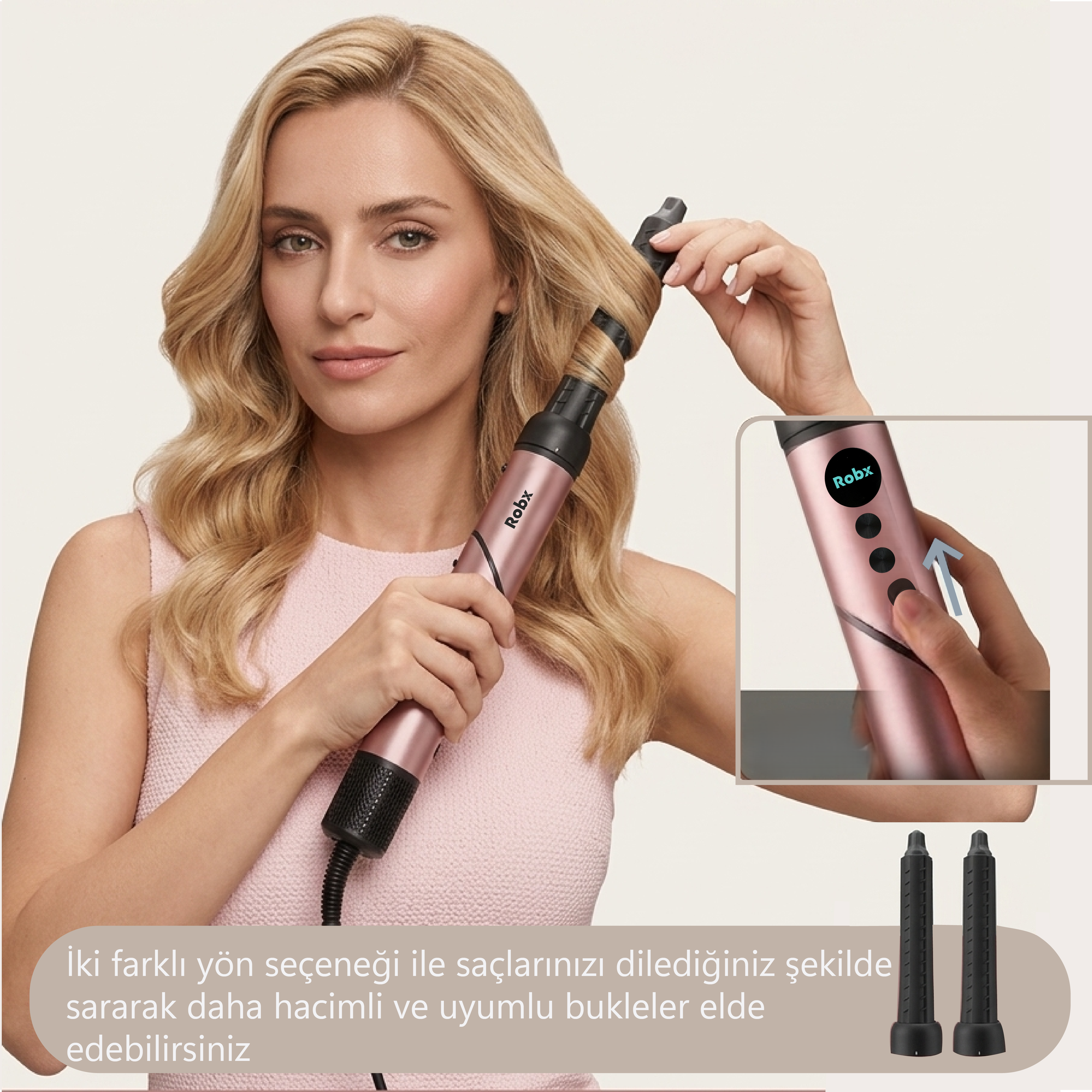 Robx 7 IN 1 Saç Şekillendirme Ve Kurutma Pembe