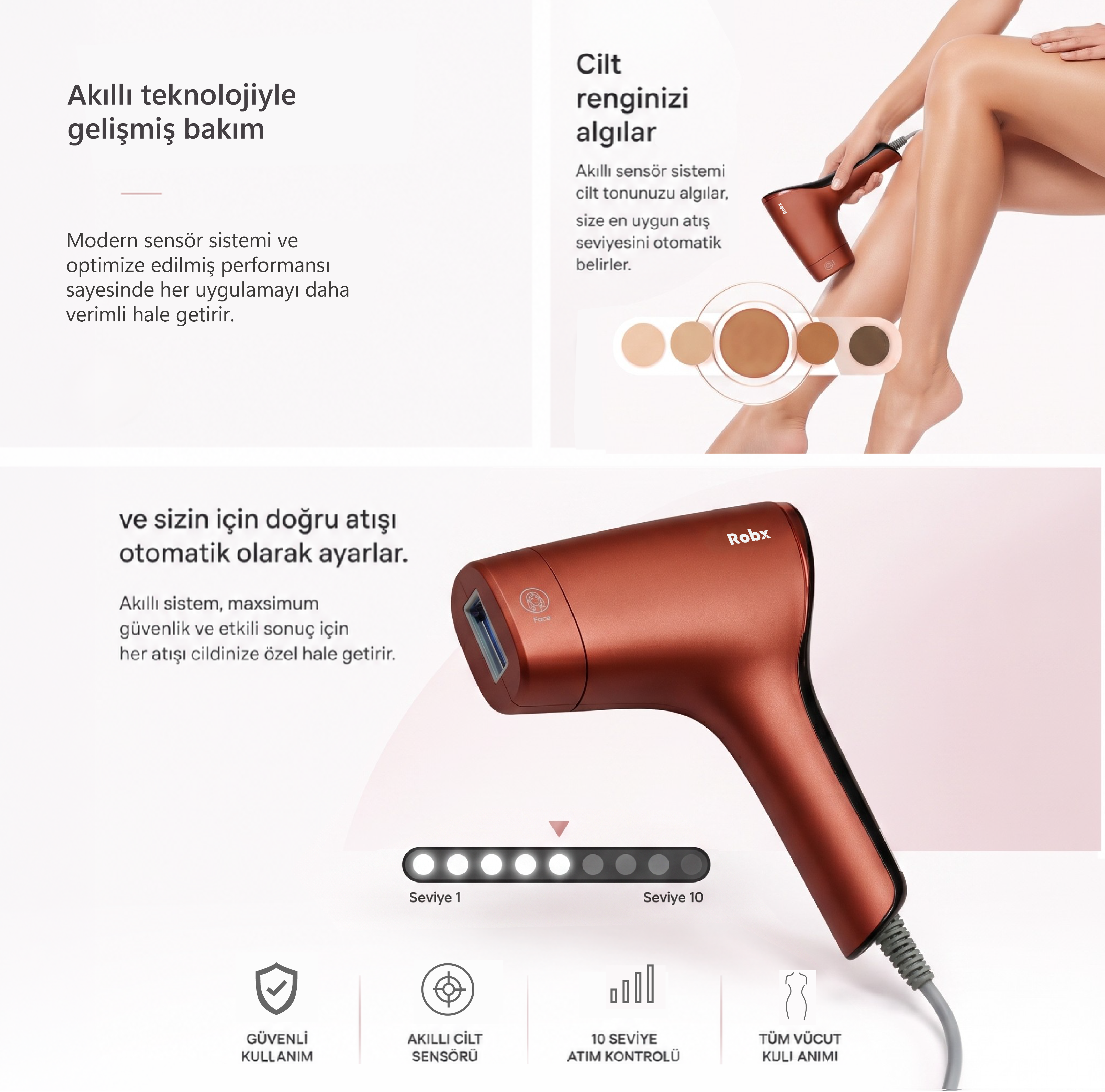 Robx A05 Ipl 3 Milyon Atım Akıllı Cilt Tanıma Ultra Seri Atım Ipl Cihazı Kırmızı