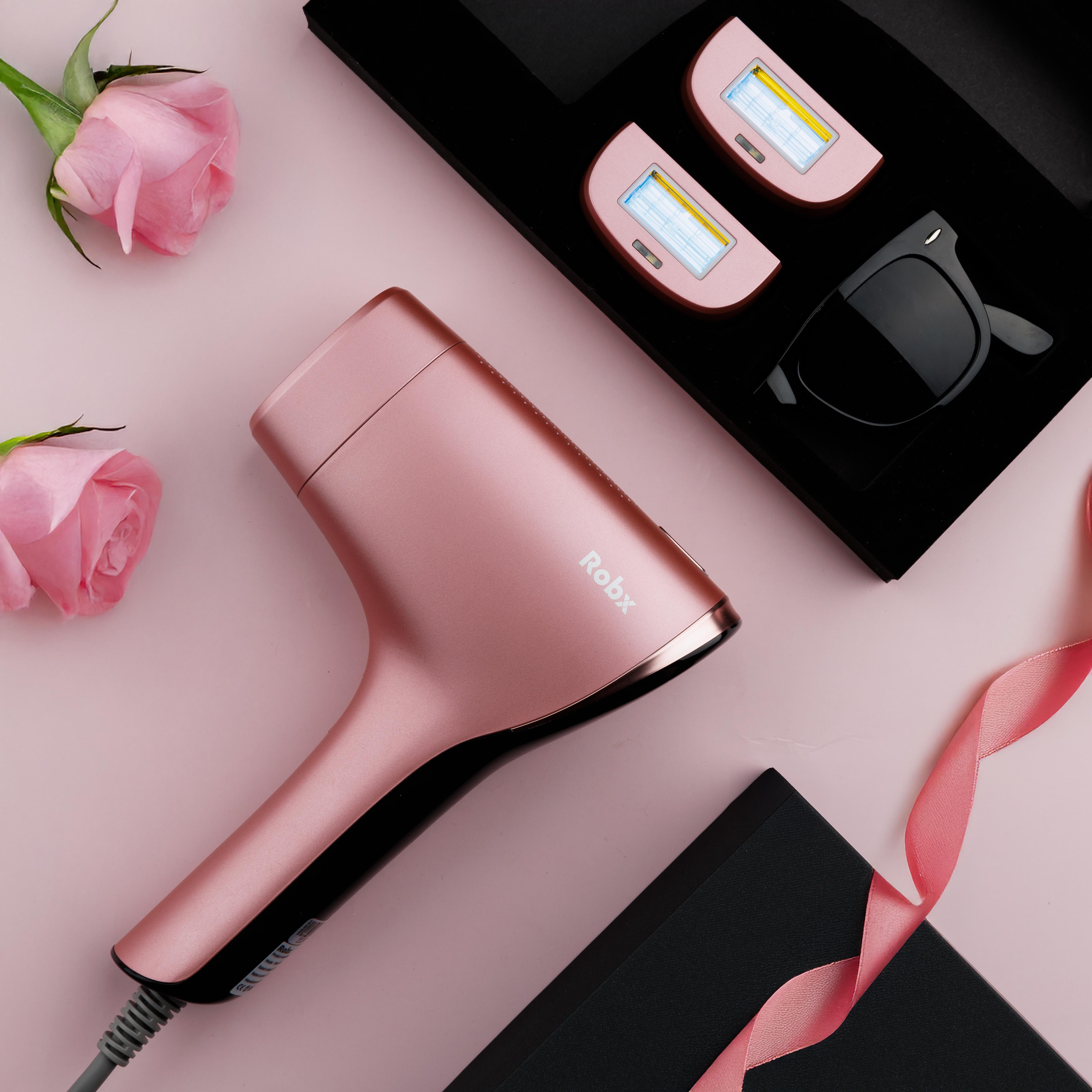 Robx A05 Ipl 3 Milyon Atım Akıllı Cilt Tanıma Ultra Seri Atım 3 Başlık Vücut Yüz Bikini Ipl Cihaz Pembe