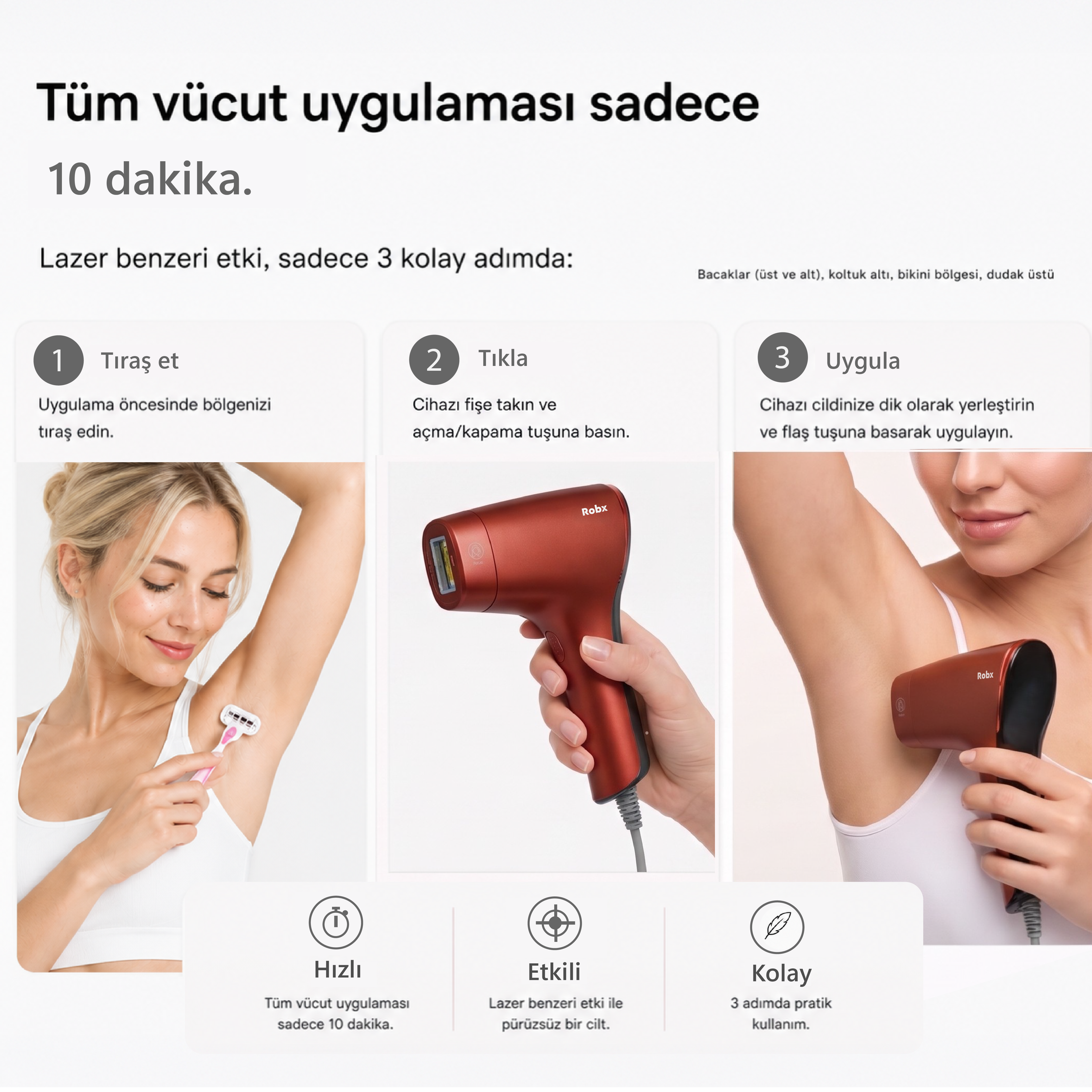 Robx A05 Ipl 3 Milyon Atım Akıllı Cilt Tanıma Ultra Seri Atım Ipl Cihazı Kırmızı