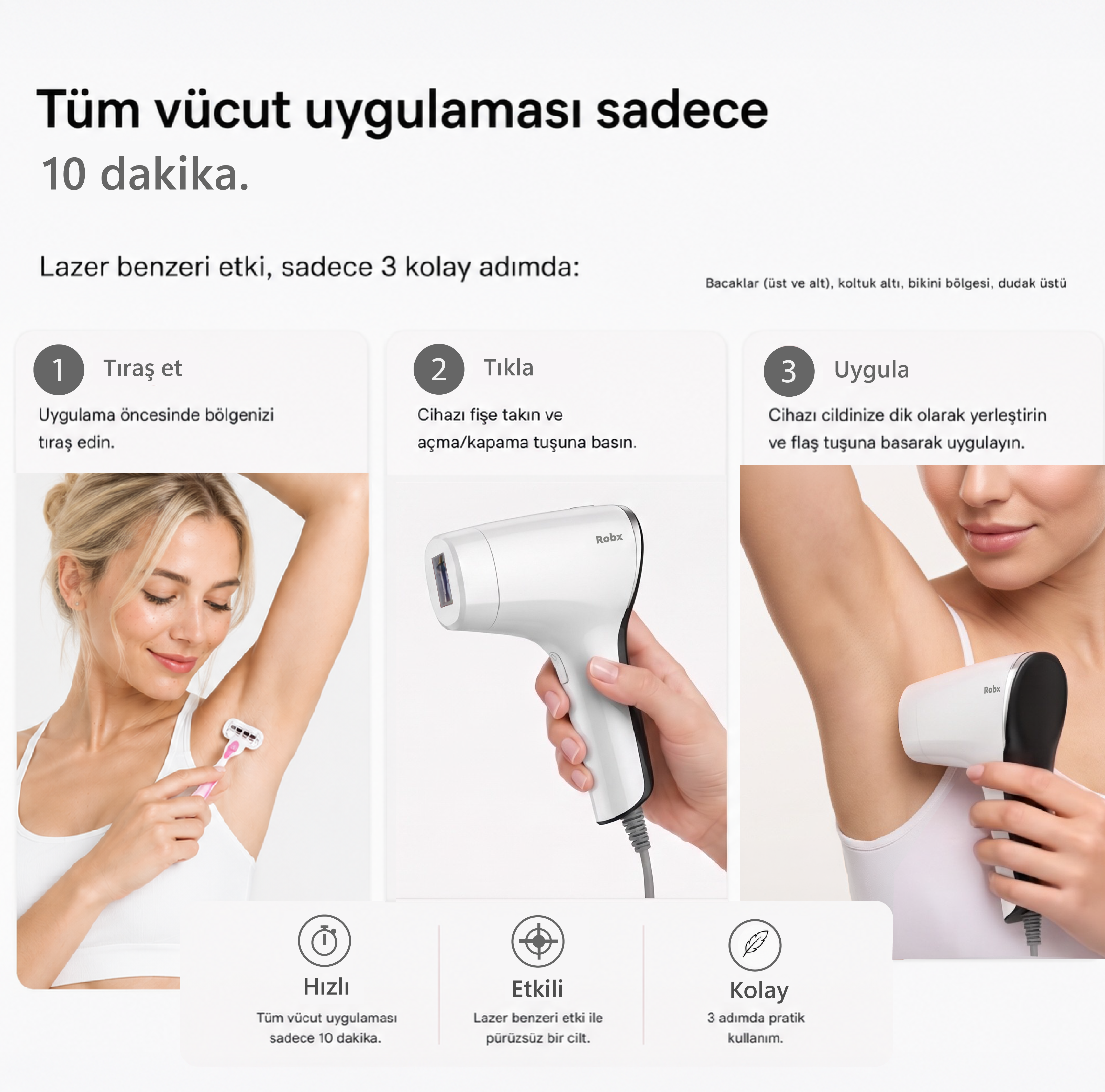 Robx A05 Ipl 3 Milyon Atım Akıllı Cilt Tanıma Ultra Seri Atım Ipl Cihazı Beyaz