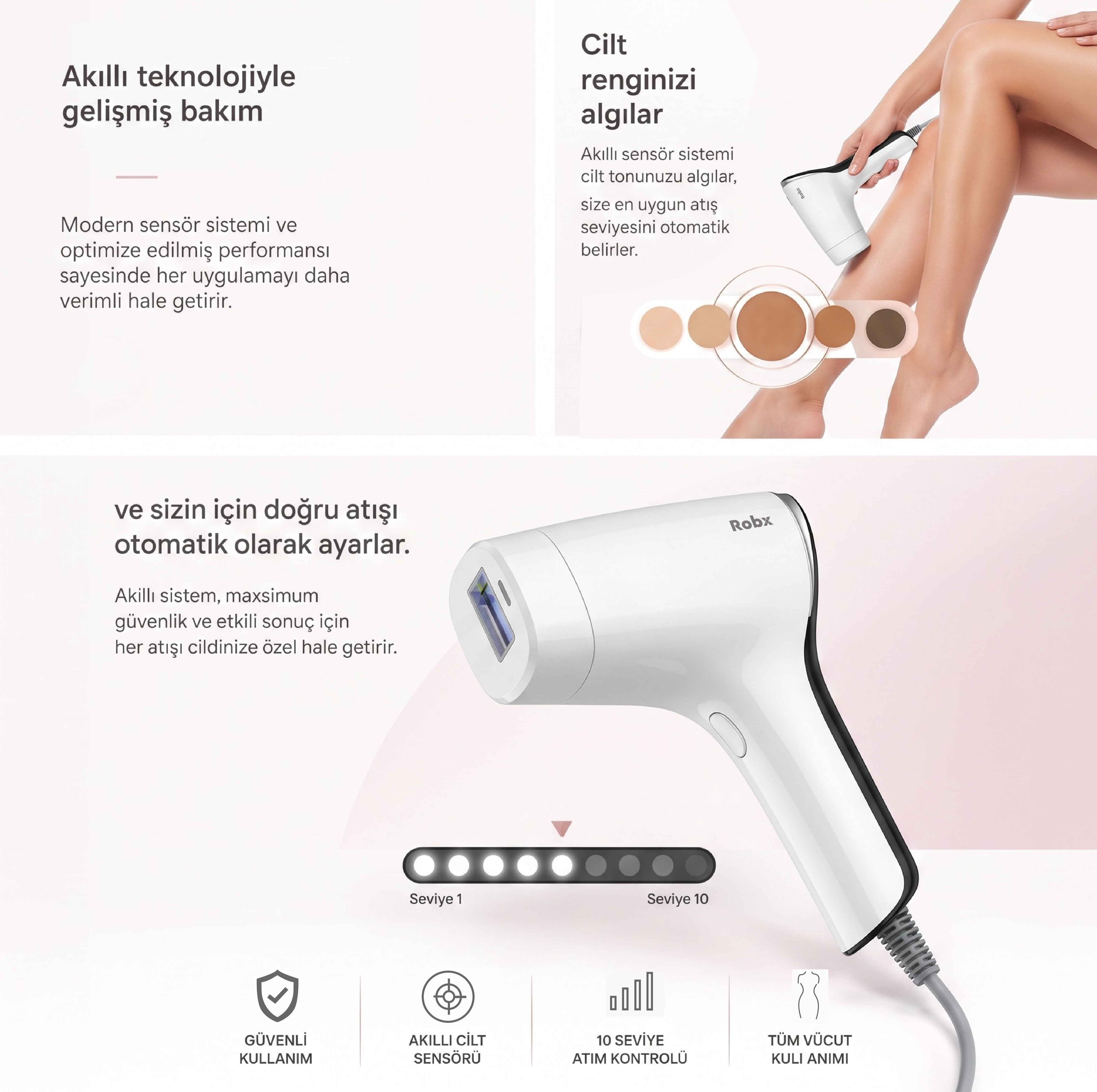 Robx A05 Ipl 3 Milyon Atım Akıllı Cilt Tanıma Ultra Seri Atım Ipl Cihazı Beyaz