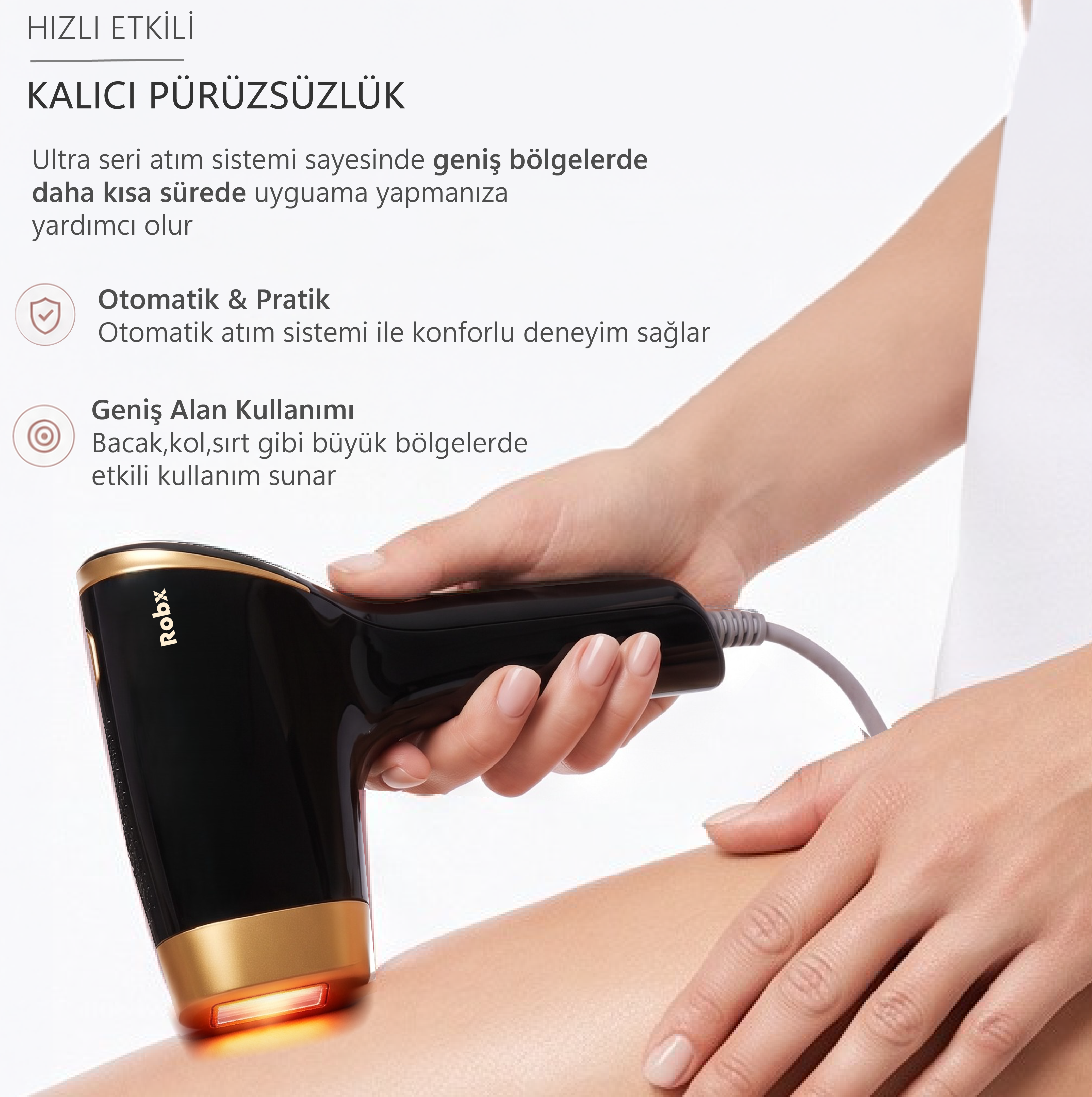Robx A05 Ipl 3 Milyon Atım Akıllı Cilt Tanıma Ultra Seri Atım Ipl Cihazı Siyah