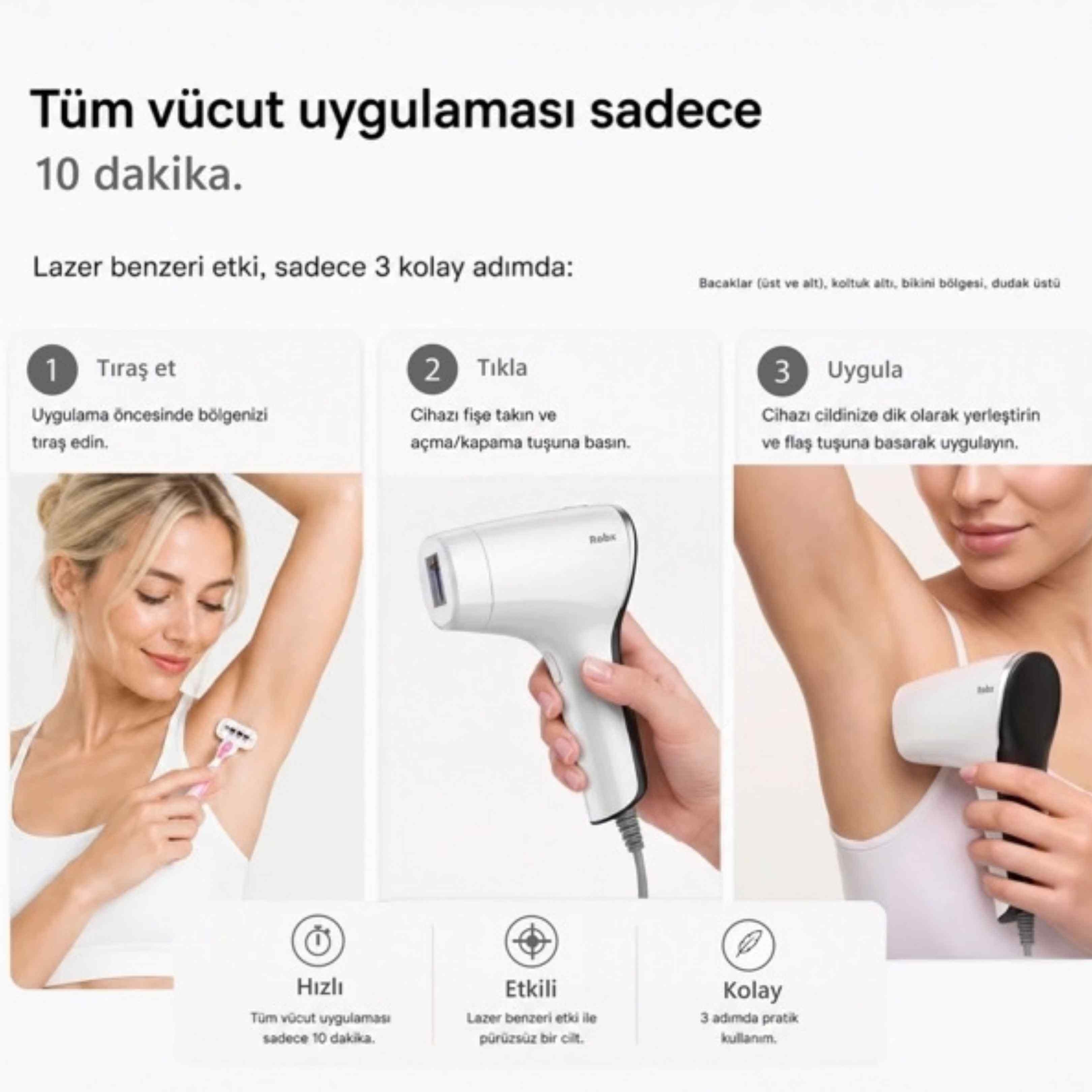 Robx A05 Ipl 3 Milyon Atım Akıllı Cilt Tanıma Ultra Seri Atım Ipl Cihazı Beyaz