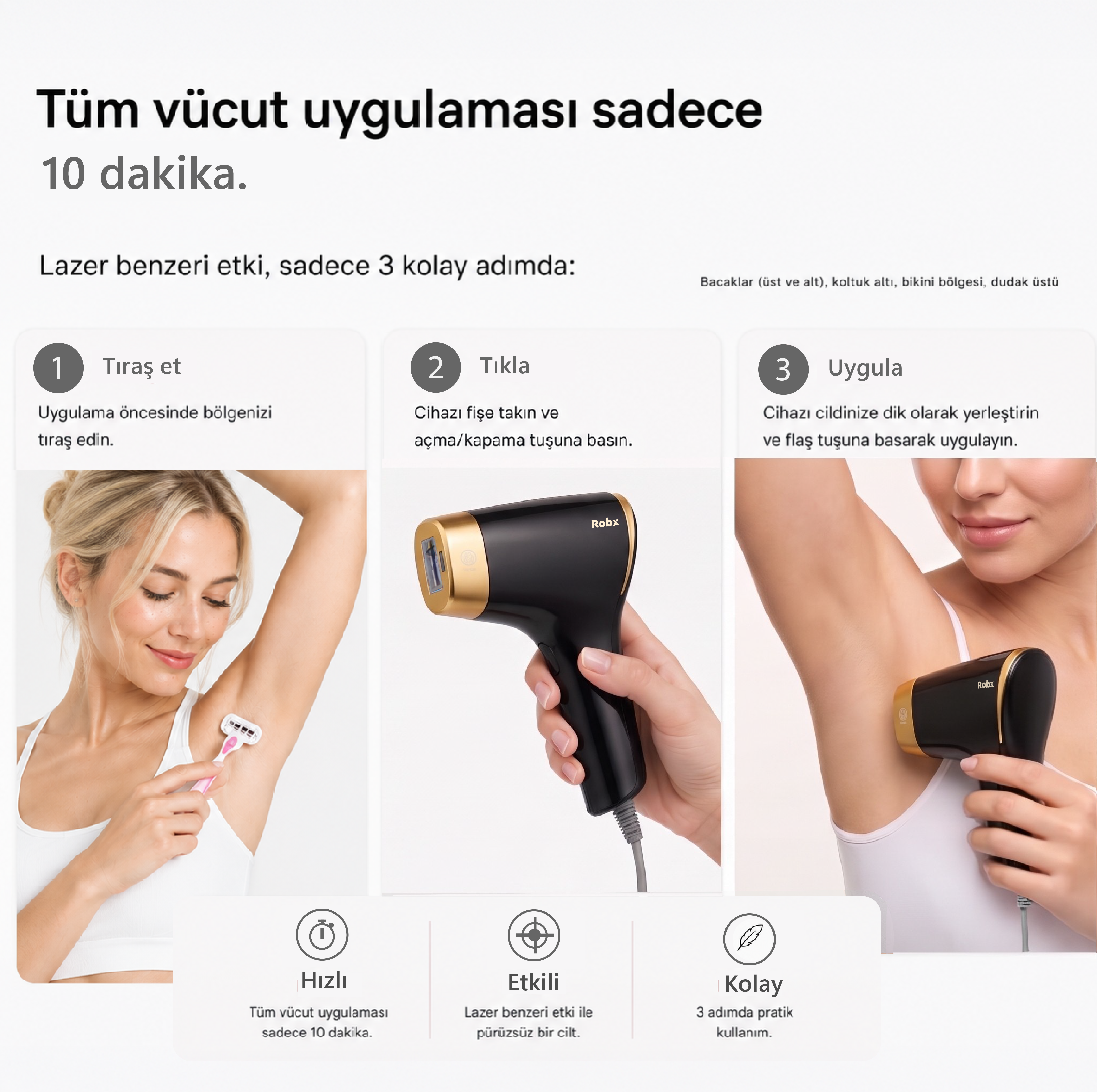 Robx A05 Ipl 3 Milyon Atım Akıllı Cilt Tanıma Ultra Seri Atım Ipl Cihazı Siyah