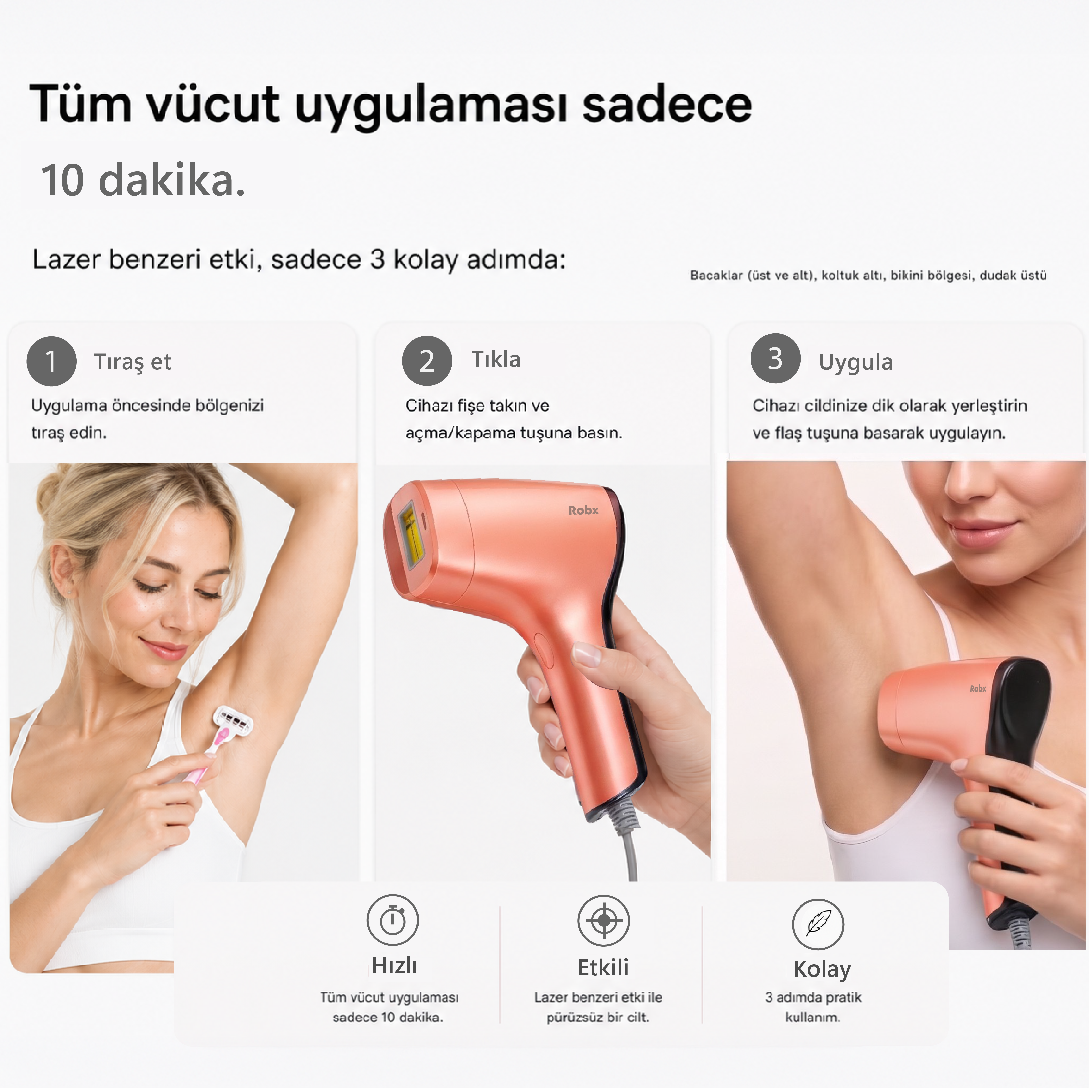 Robx A05 Ipl 3 Milyon Atım Akıllı Cilt Tanıma Ultra Seri Atım Ipl Cihazı Turuncu 