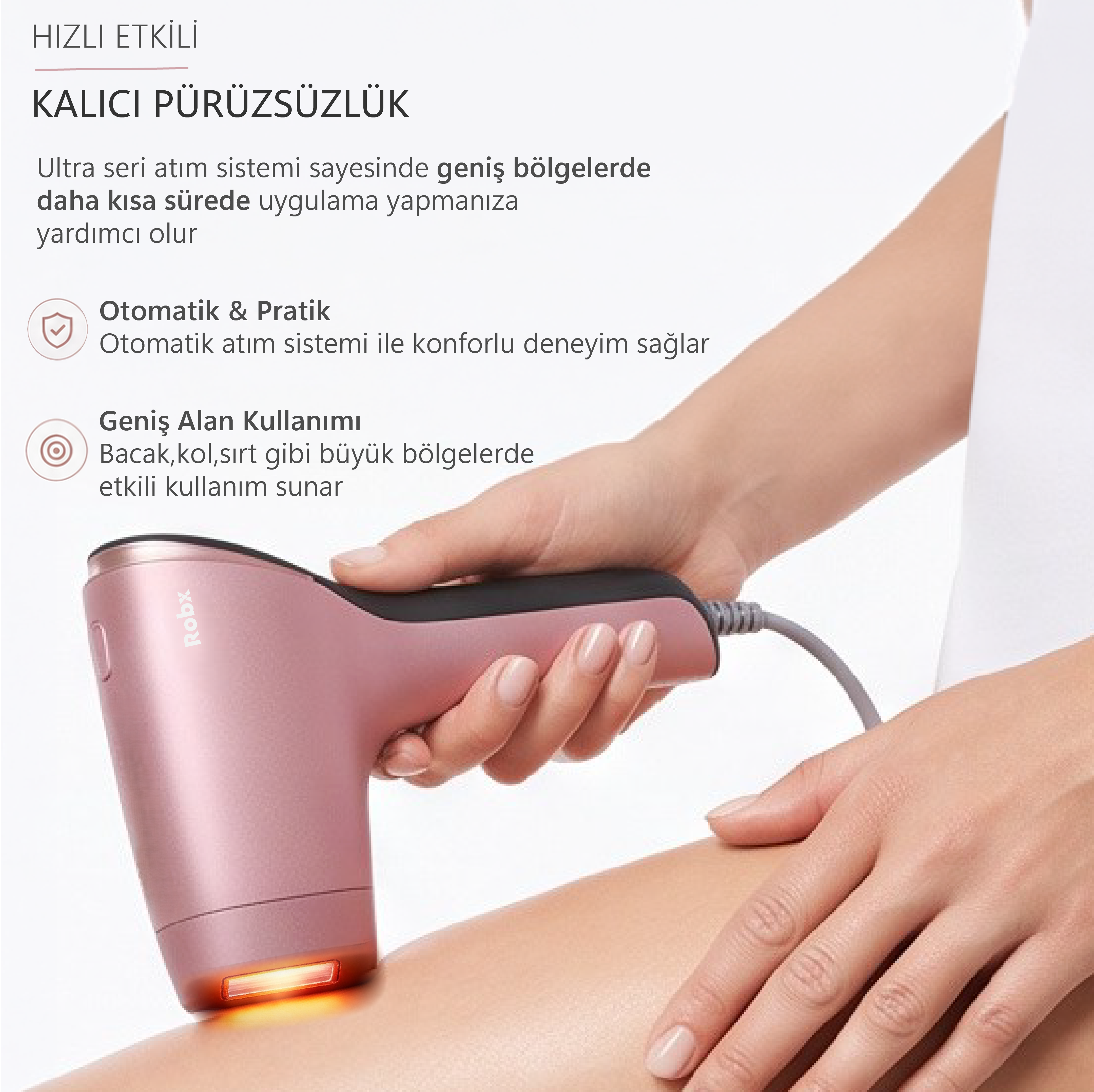 Robx A05 Ipl 3 Milyon Atım Akıllı Cilt Tanıma Ultra Seri Atım Ipl Cihazı Pembe
