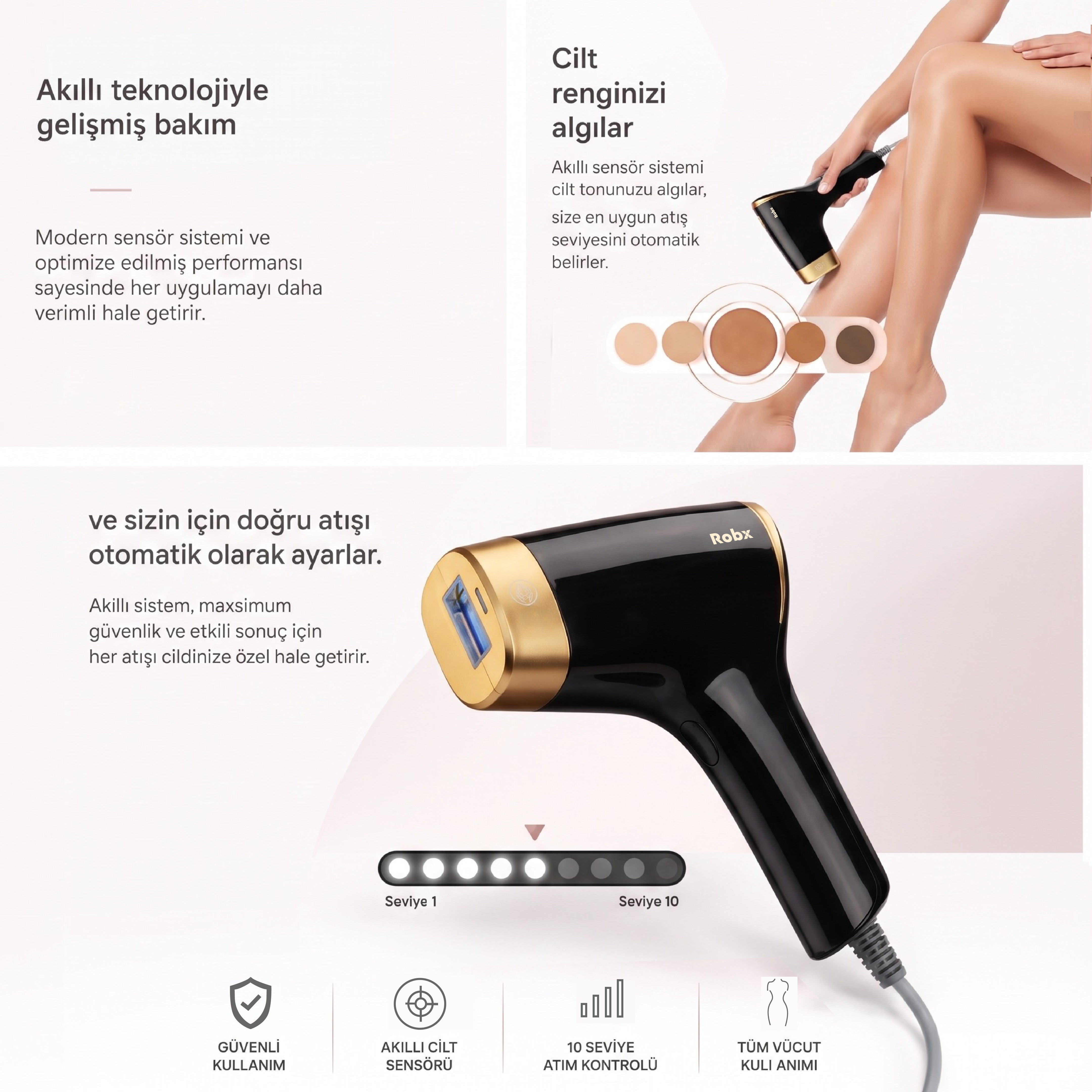 Robx A05 Ipl 3 Milyon Atım Akıllı Cilt Tanıma Ultra Seri Atım Ipl Cihazı Siyah
