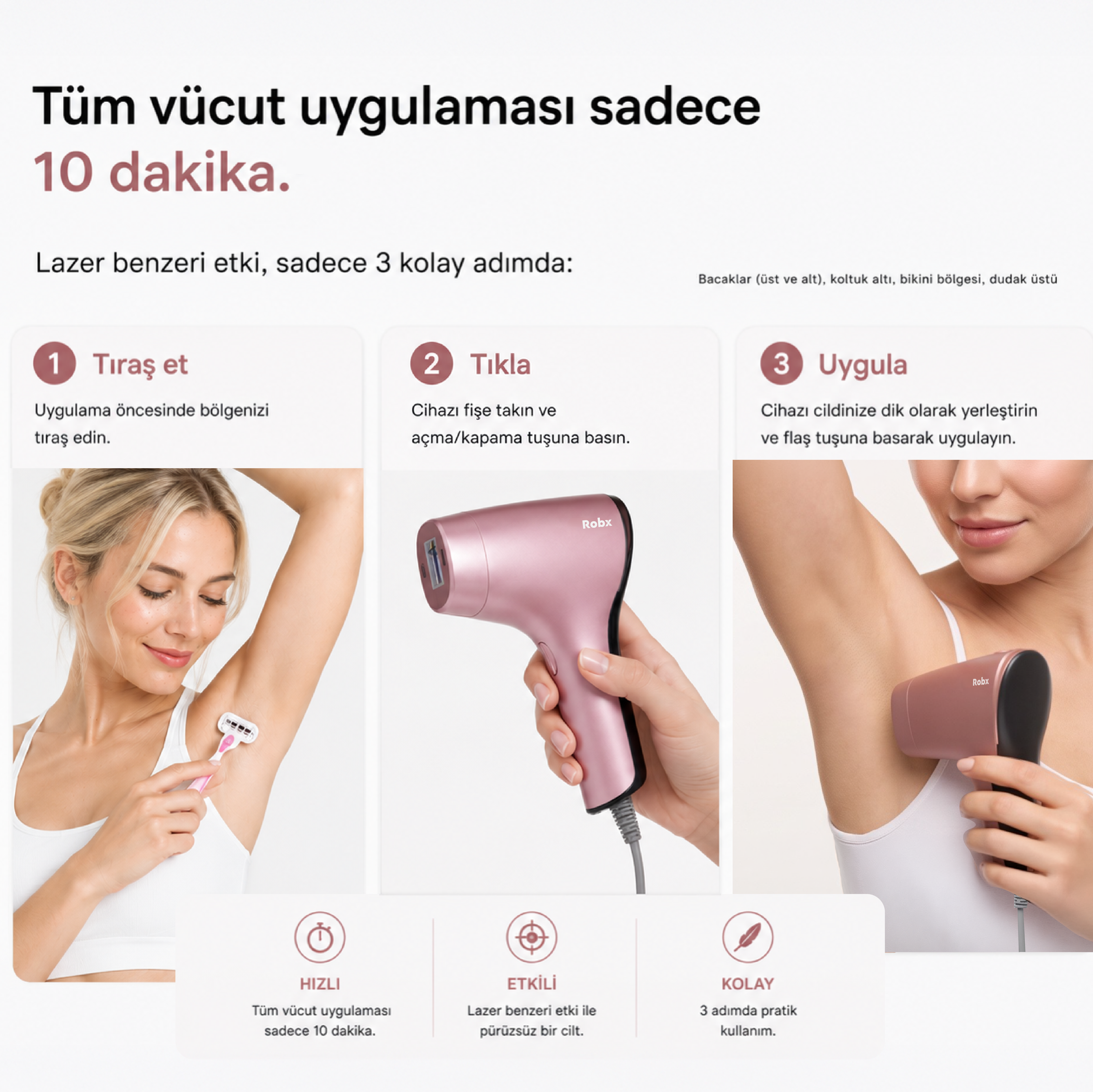 Robx A05 Ipl 3 Milyon Atım Akıllı Cilt Tanıma Ultra Seri Atım Ipl Cihazı Pembe