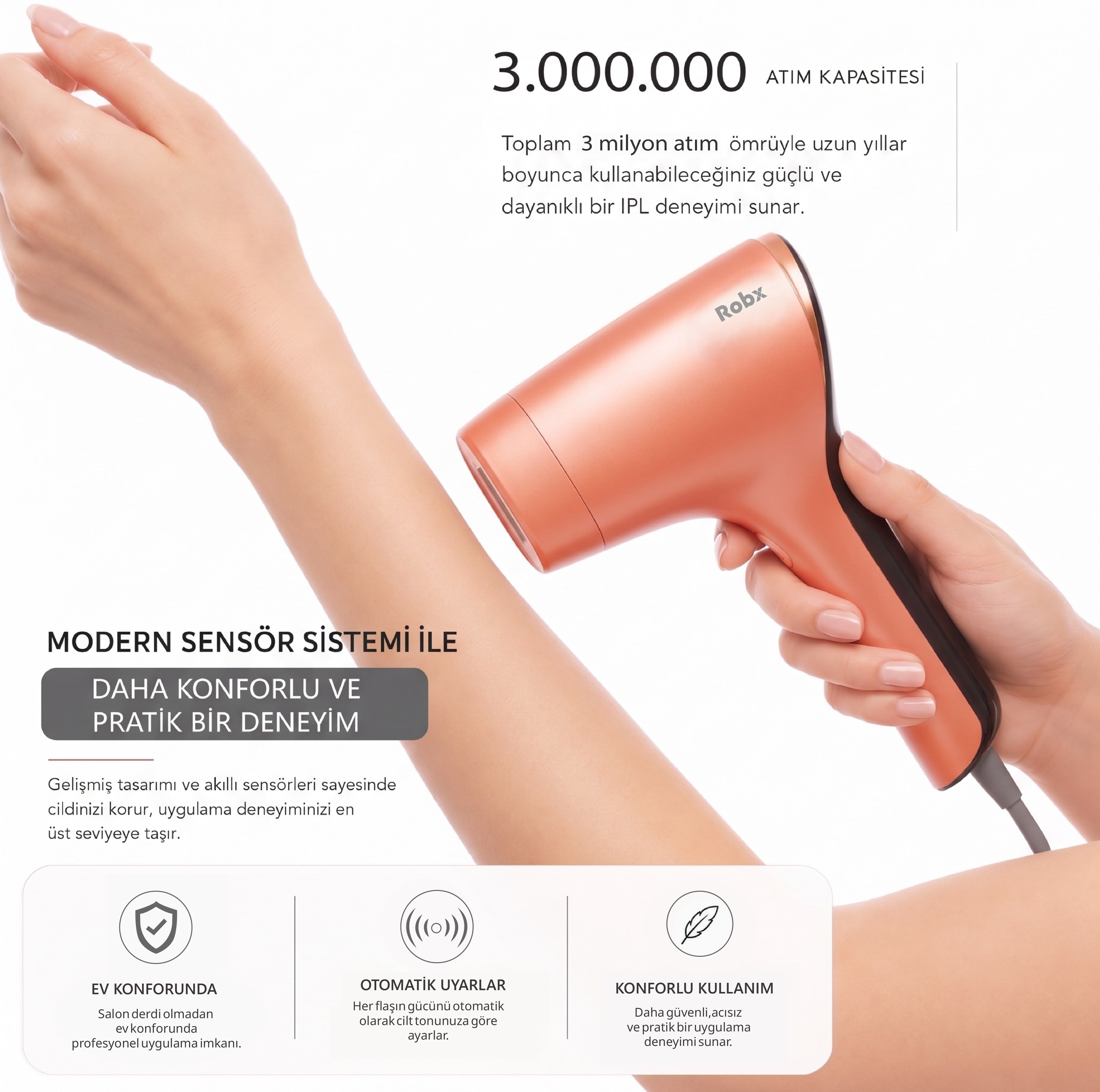 Robx A05 Ipl 3 Milyon Atım Akıllı Cilt Tanıma Ultra Seri Atım Ipl Cihazı Turuncu 