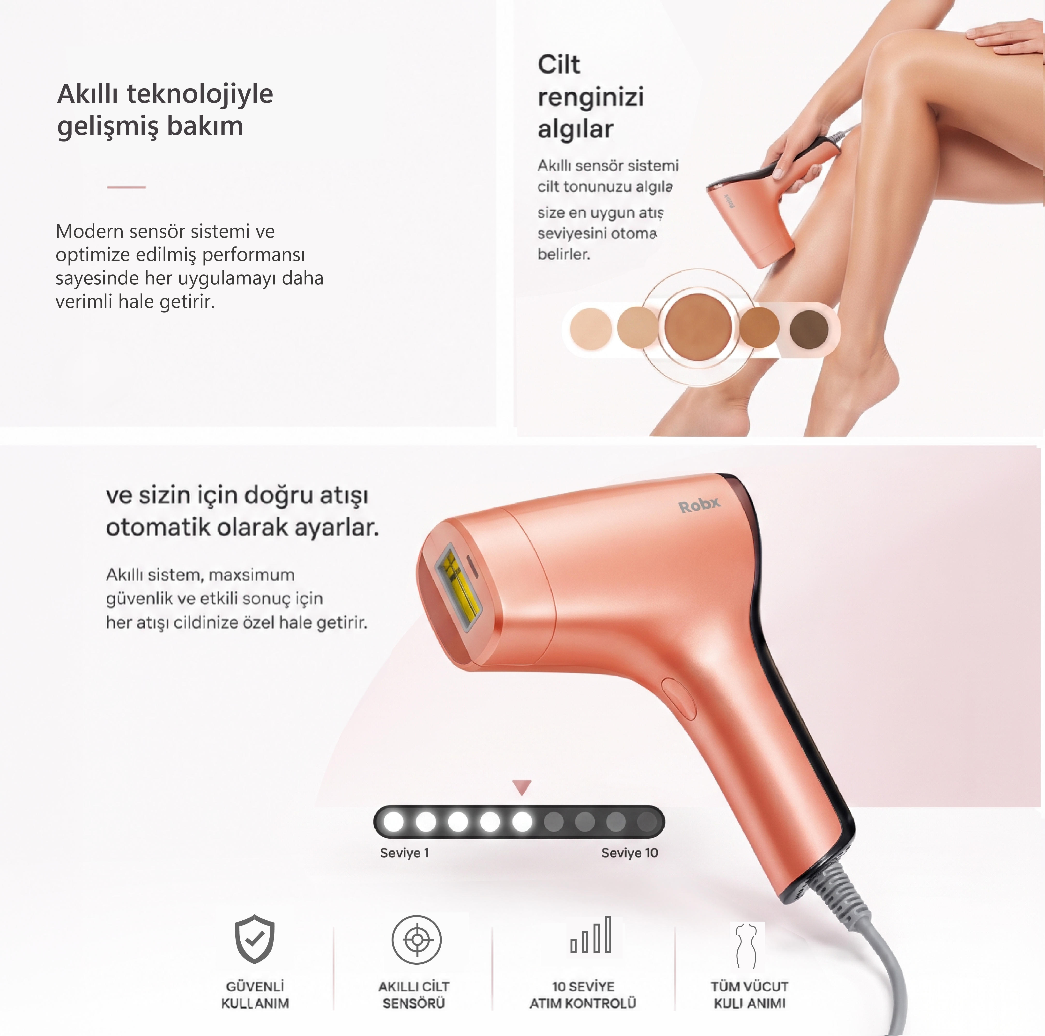 Robx A05 Ipl 3 Milyon Atım Akıllı Cilt Tanıma Ultra Seri Atım Ipl Cihazı Turuncu 