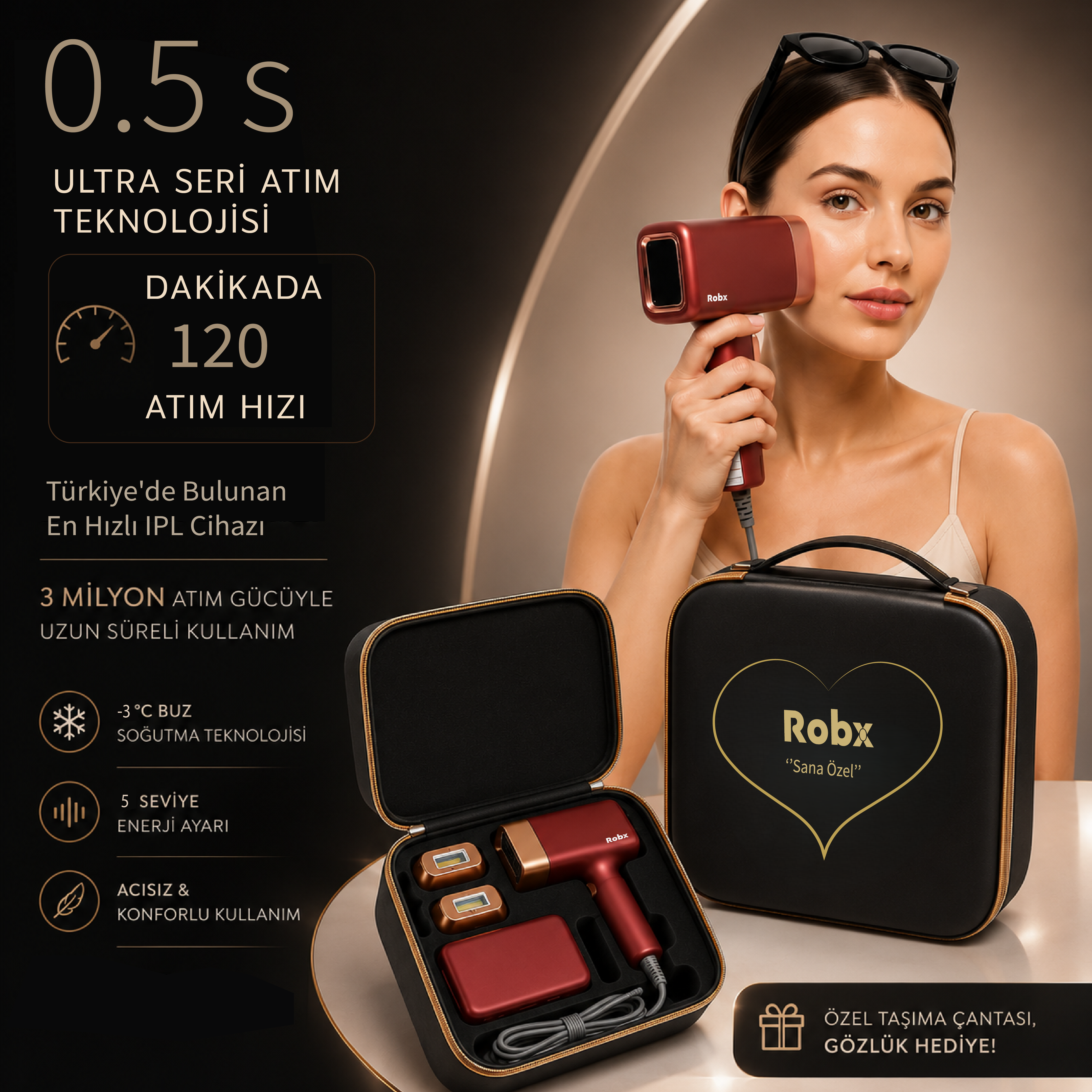 Robx A2024 Yeni Seri IPL 3 Milyon Atım Bay-Bayan IPL Cihazı Kırmızı 