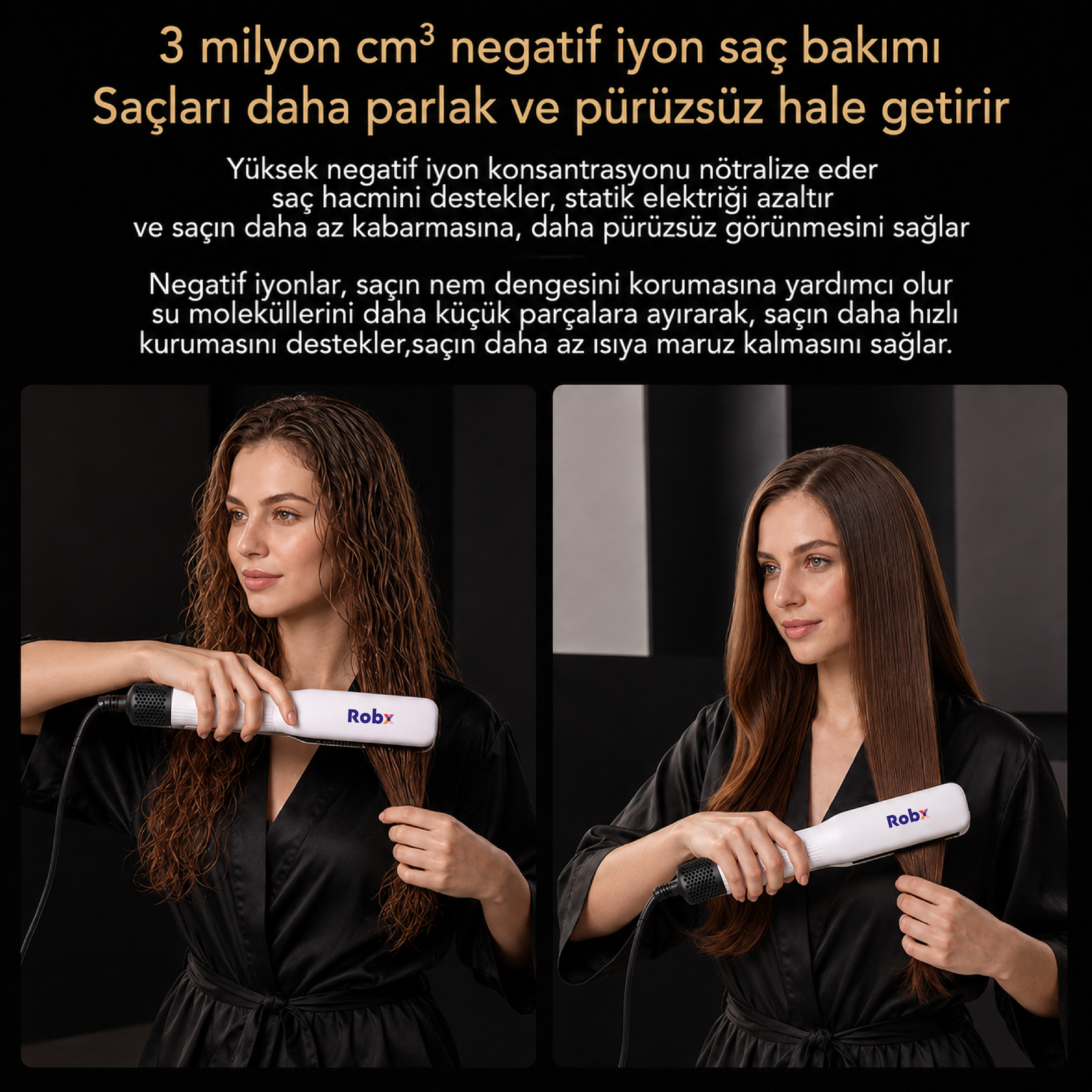 Robx Airflow Islak Ve Kuru Hava Üflemeli Saç Düzleştirici Beyaz