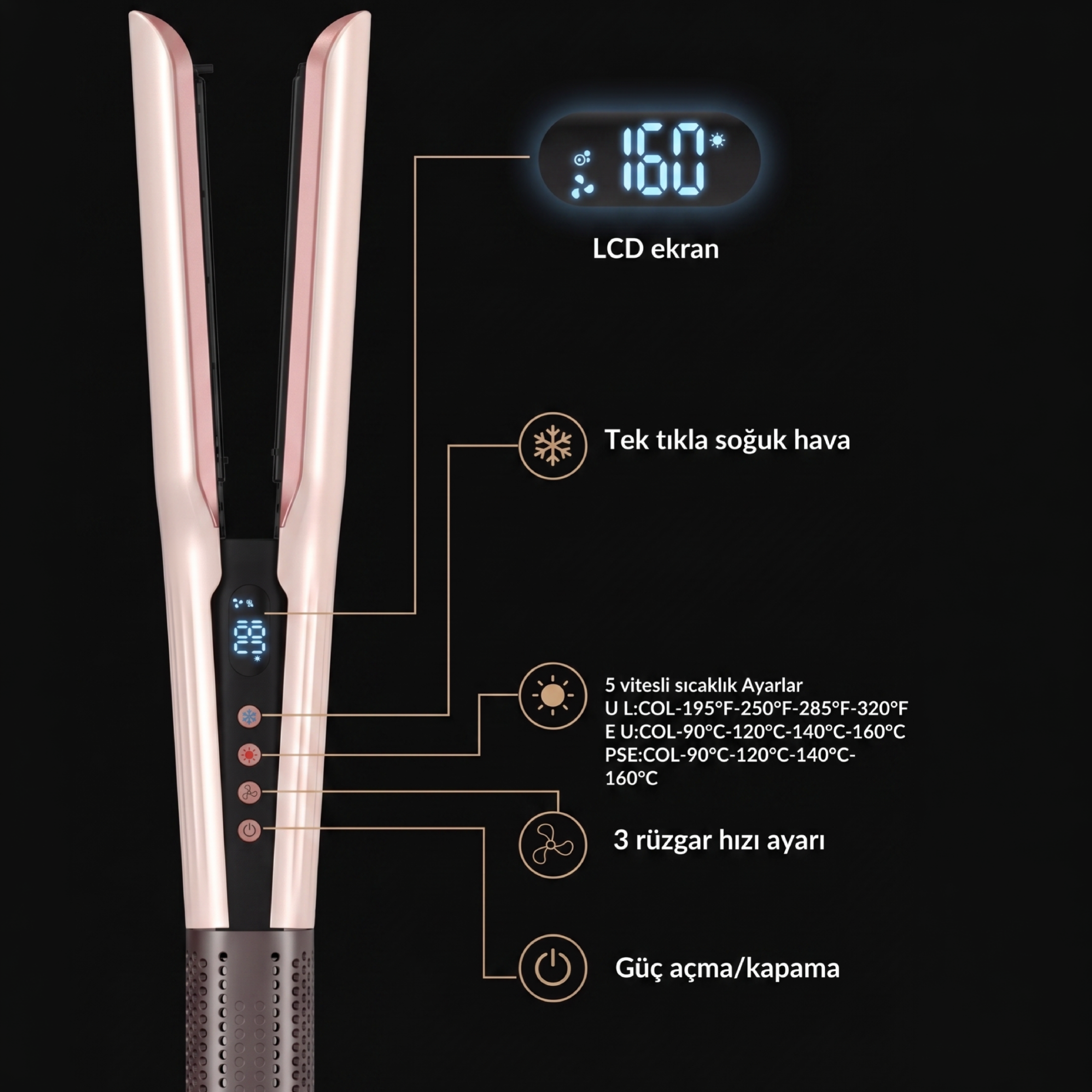 Robx Airflow Islak Ve Kuru Hava Üflemeli Saç Düzleştirici Pembe 